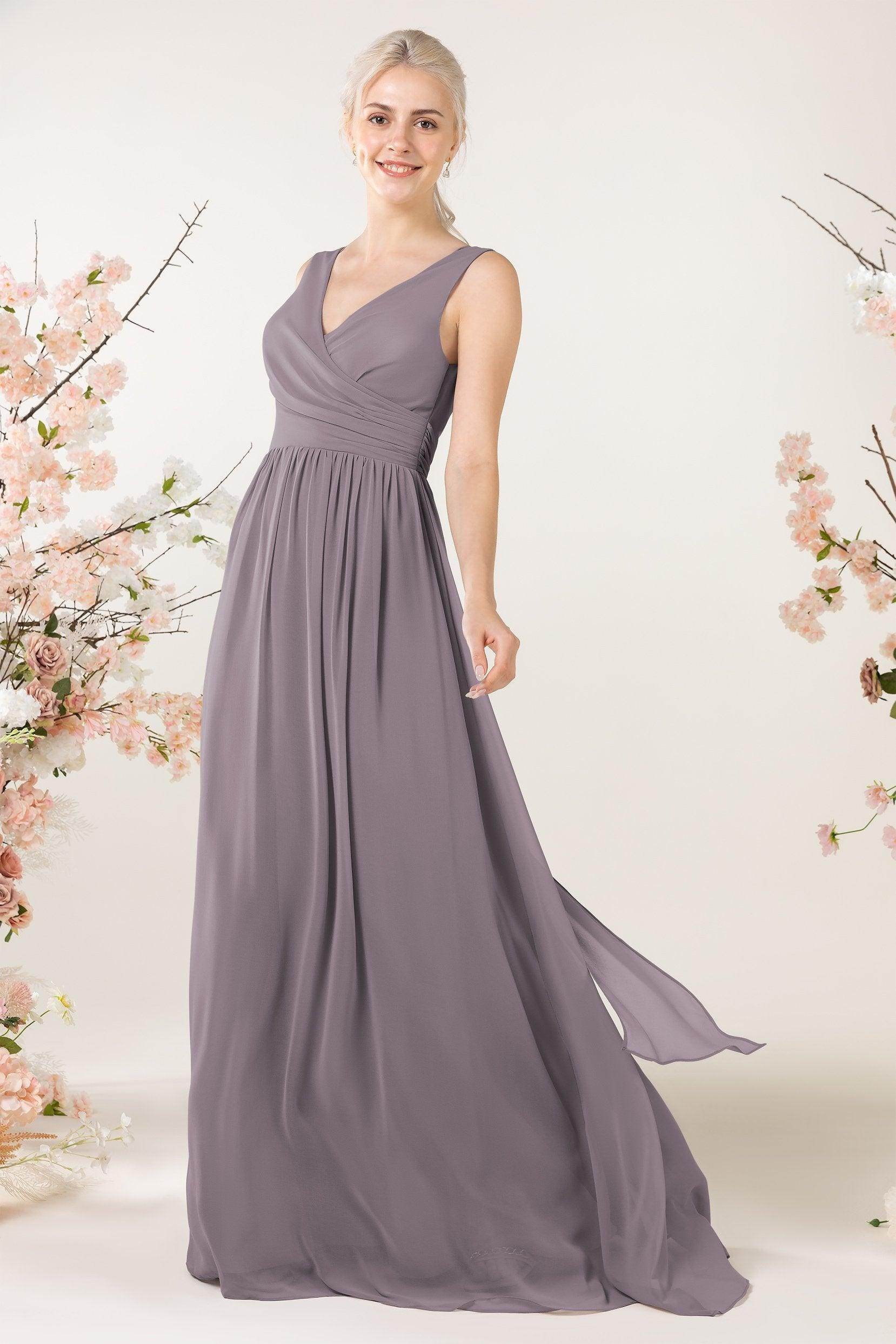 A-Line Sweep-Brush Train Chiffon Bridesmaid Dress CB0456