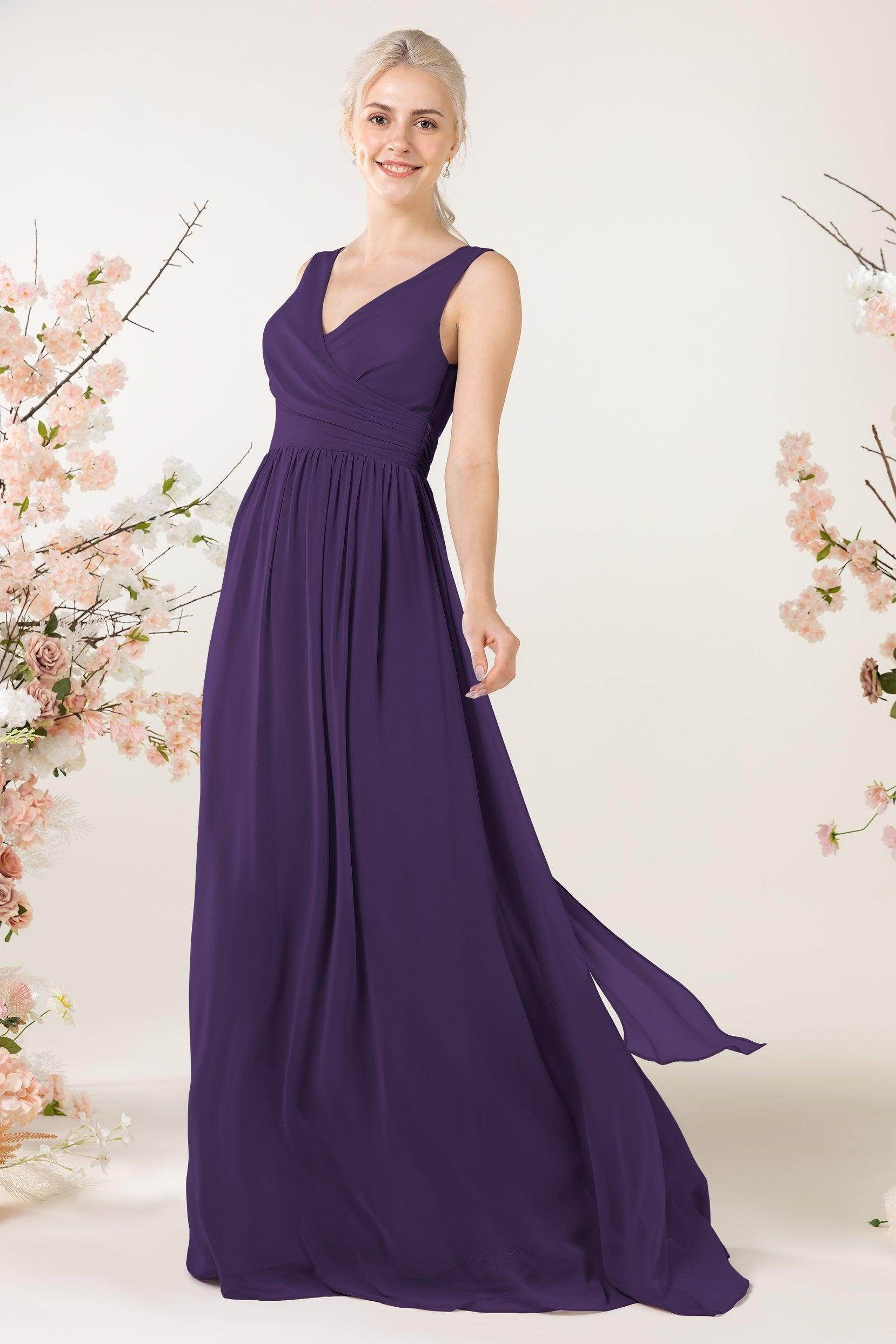 A-Line Sweep-Brush Train Chiffon Bridesmaid Dress CB0456