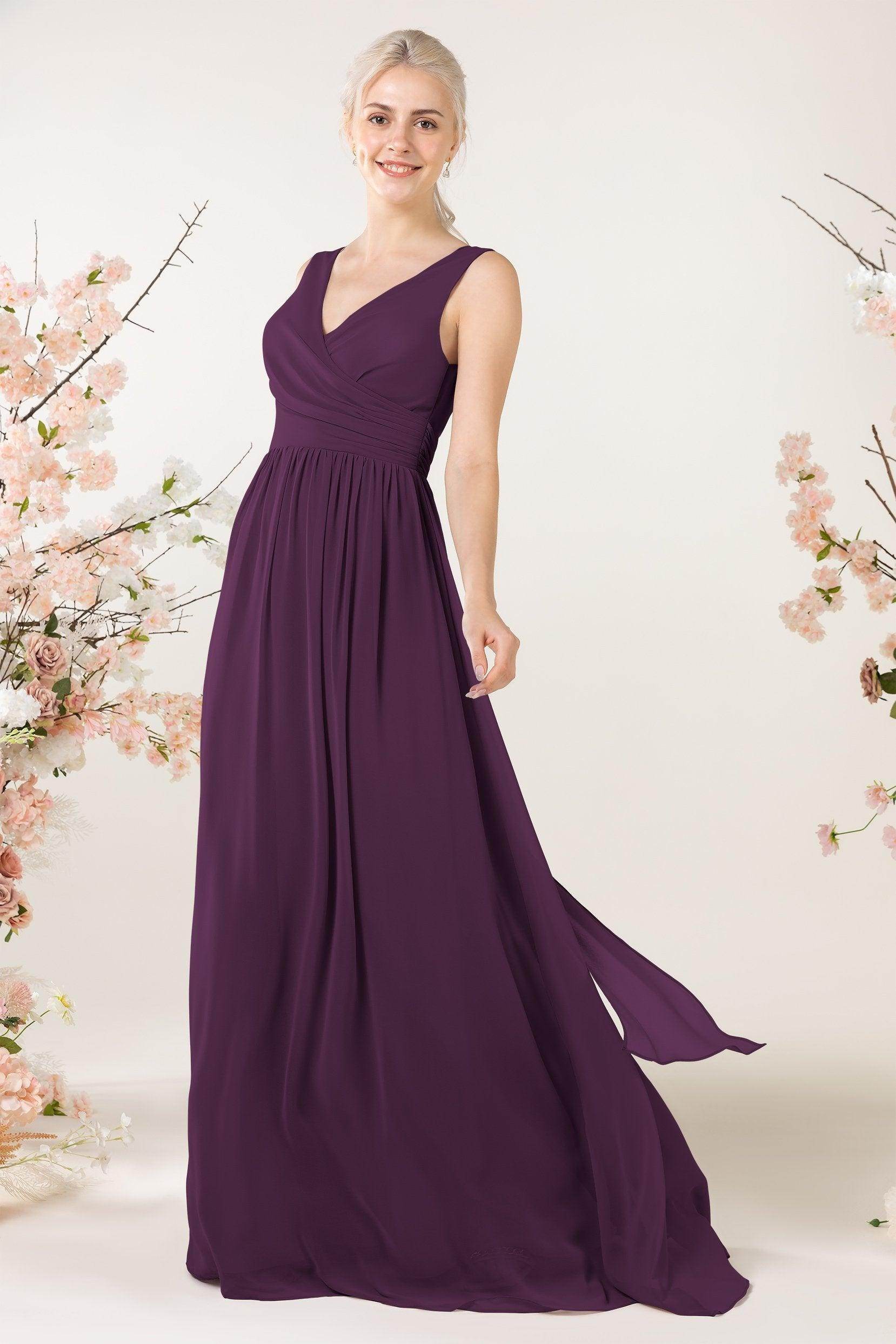 A-Line Sweep-Brush Train Chiffon Bridesmaid Dress CB0456