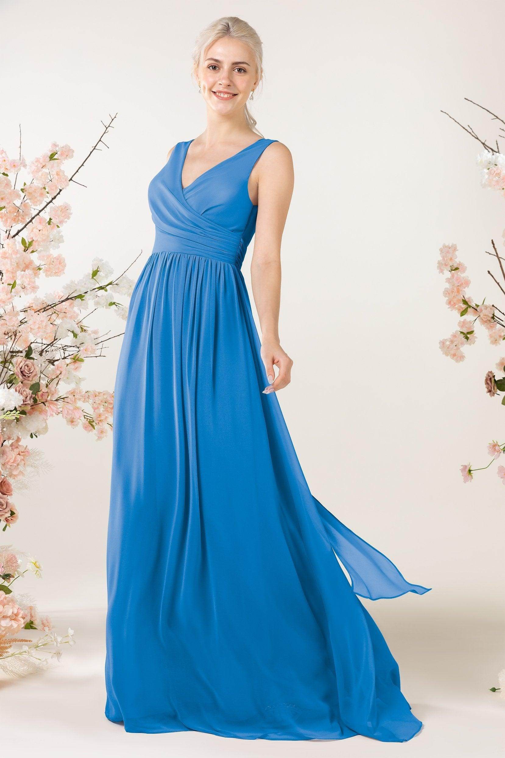 A-Line Sweep-Brush Train Chiffon Bridesmaid Dress CB0456