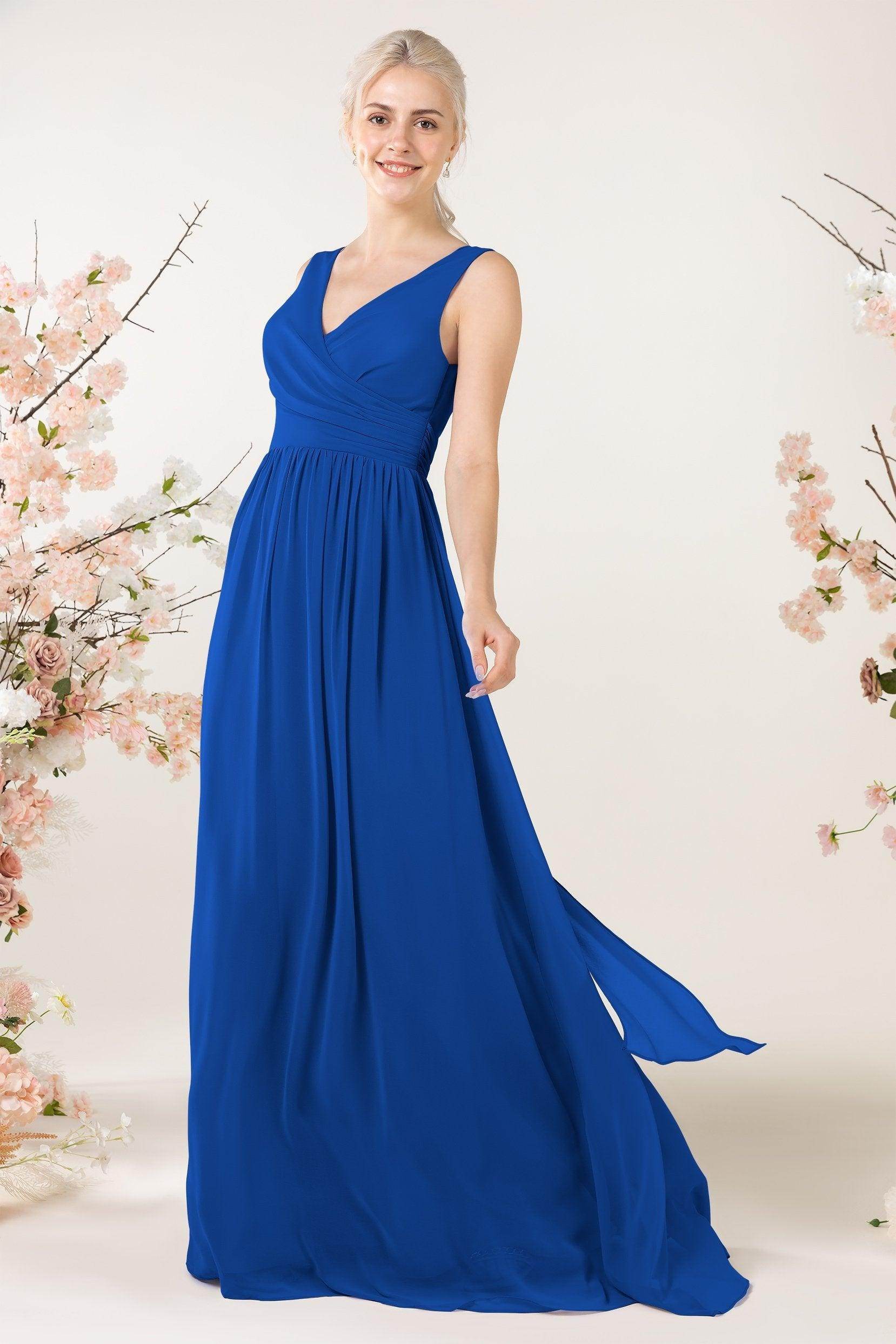 A-Line Sweep-Brush Train Chiffon Bridesmaid Dress CB0456