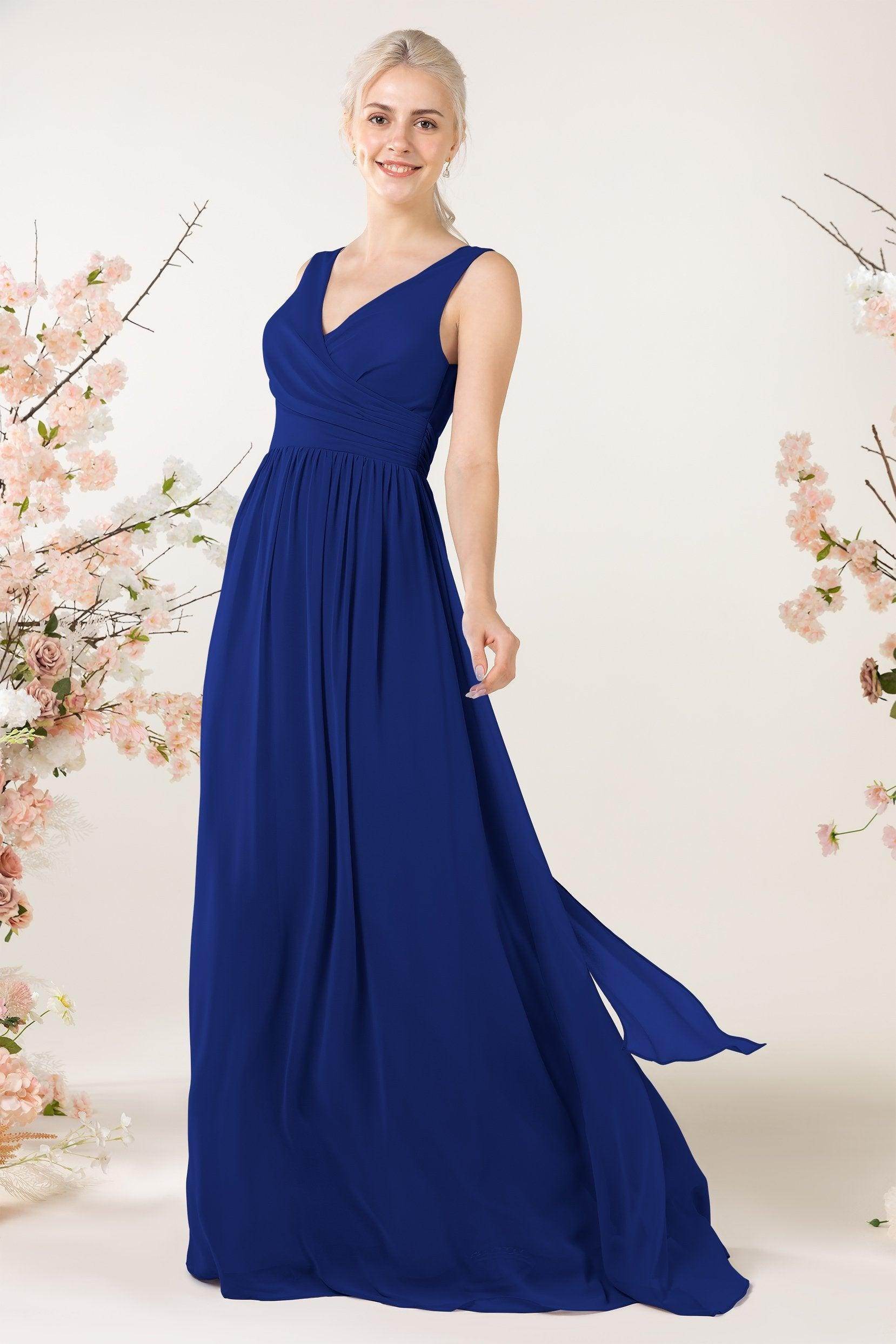 A-Line Sweep-Brush Train Chiffon Bridesmaid Dress CB0456