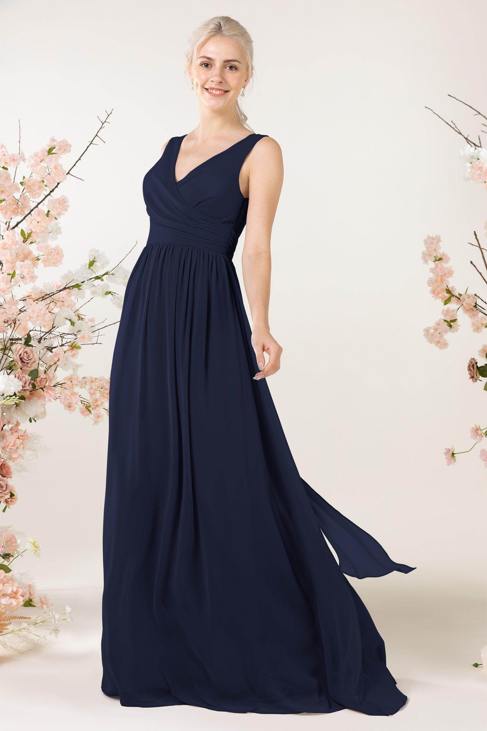 A-Line Sweep-Brush Train Chiffon Bridesmaid Dress CB0456