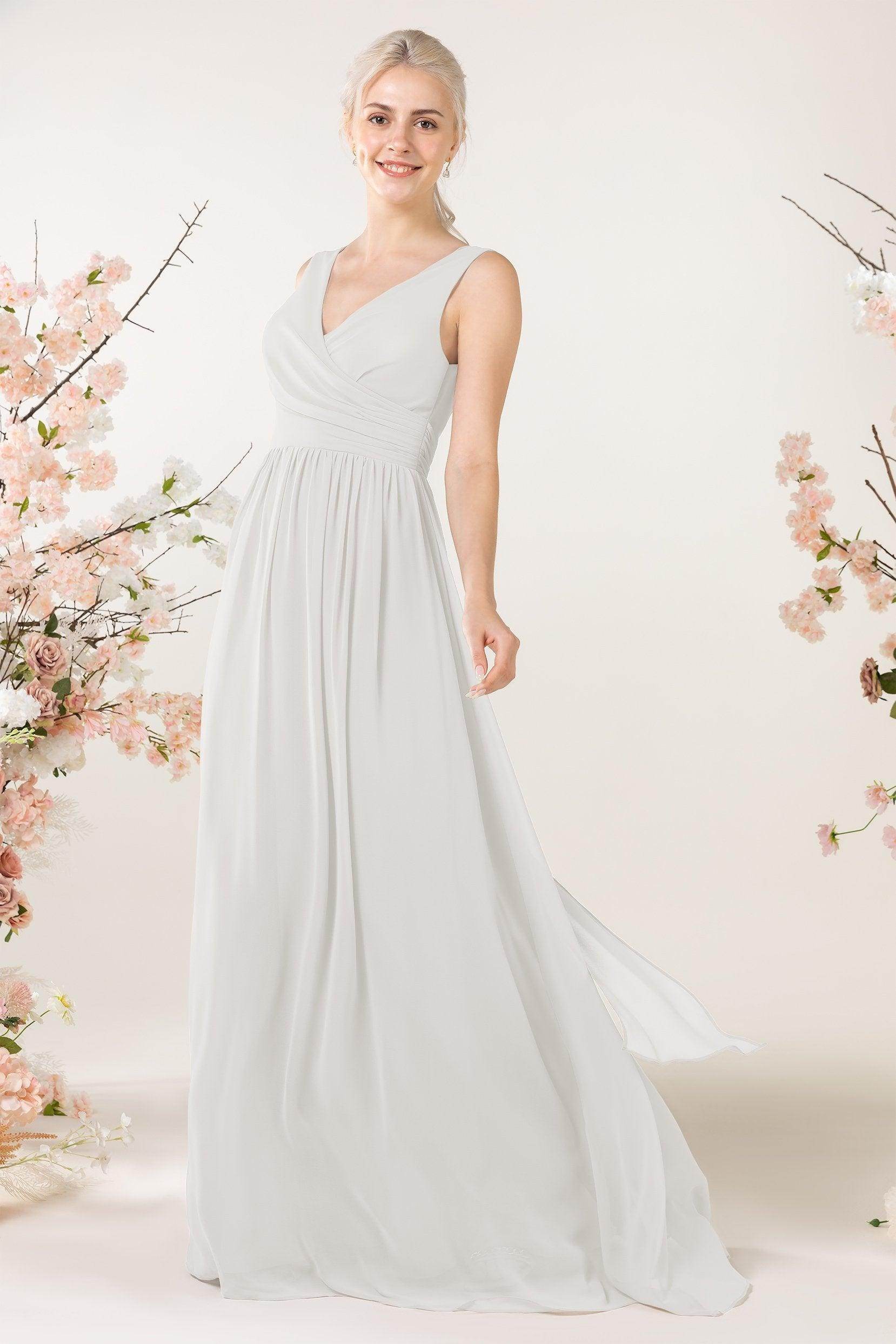 A-Line Sweep-Brush Train Chiffon Bridesmaid Dress CB0456