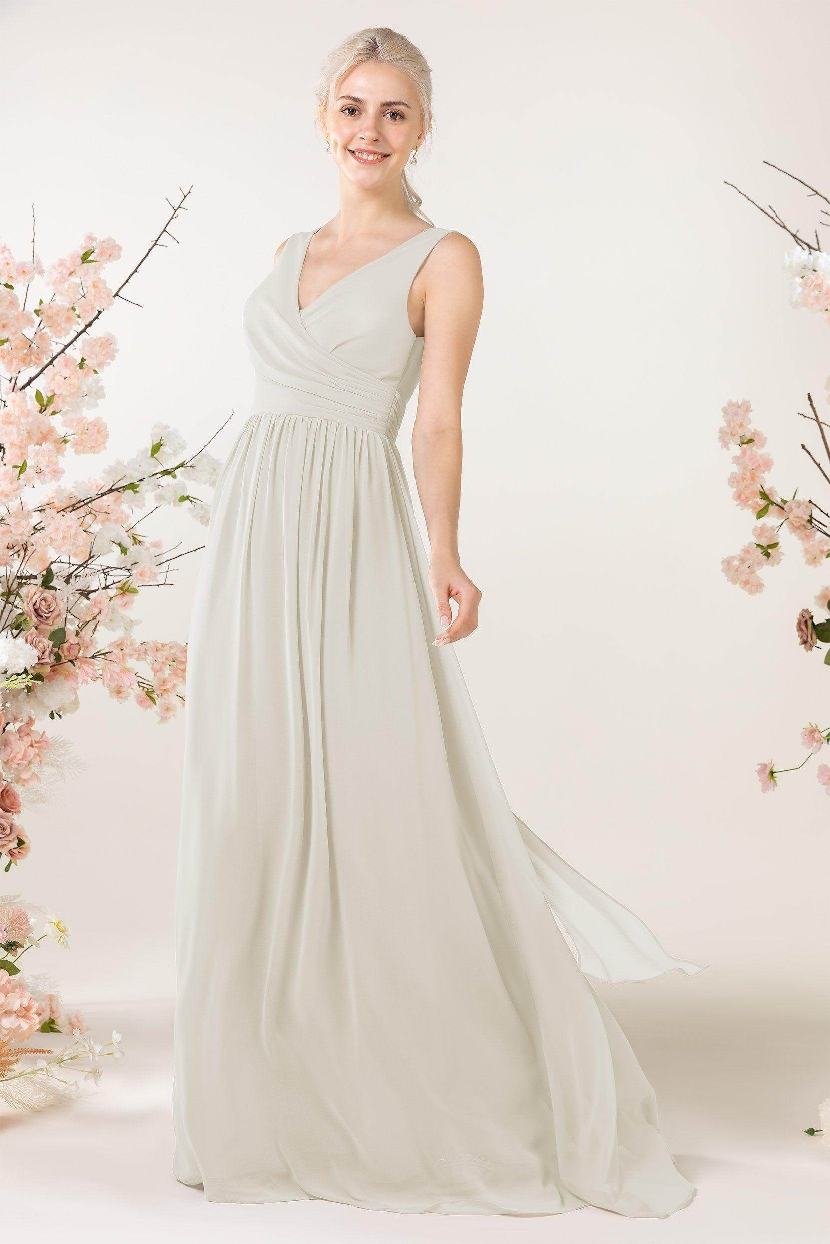 A-Line Sweep-Brush Train Chiffon Bridesmaid Dress CB0456