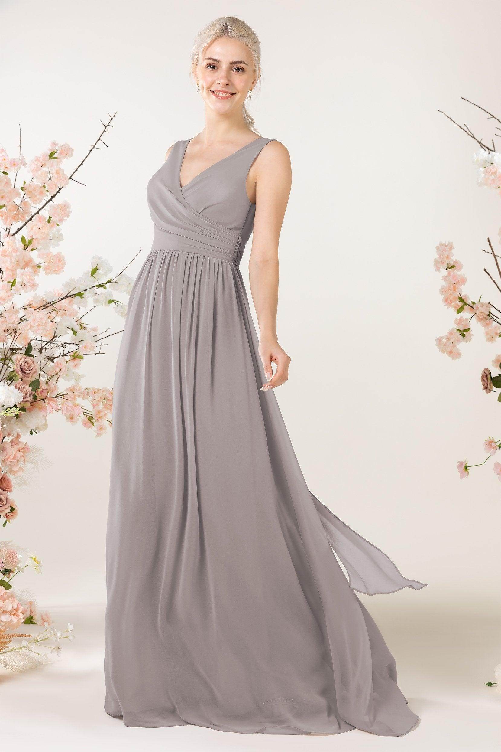 A-Line Sweep-Brush Train Chiffon Bridesmaid Dress CB0456