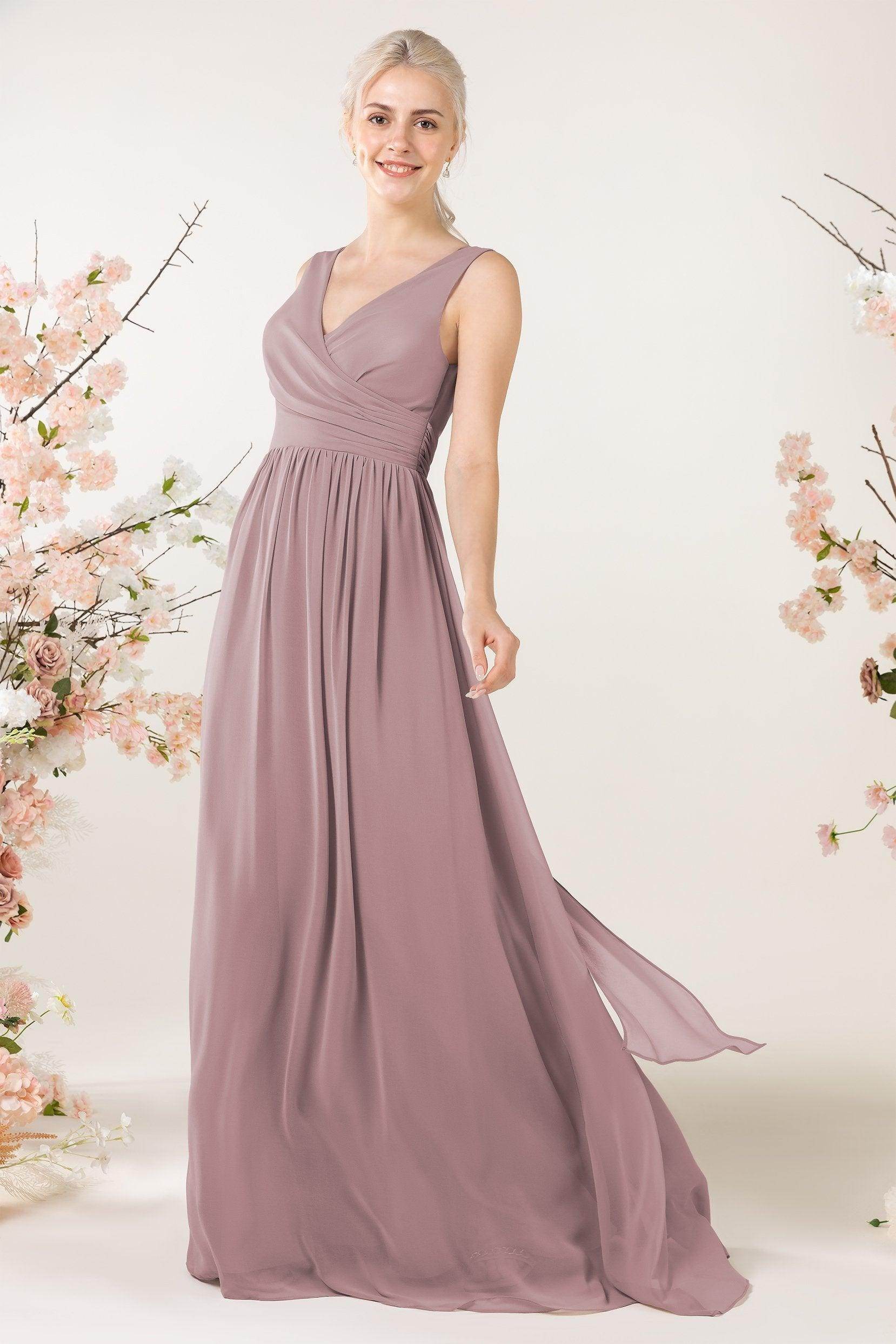 A-Line Sweep-Brush Train Chiffon Bridesmaid Dress CB0456