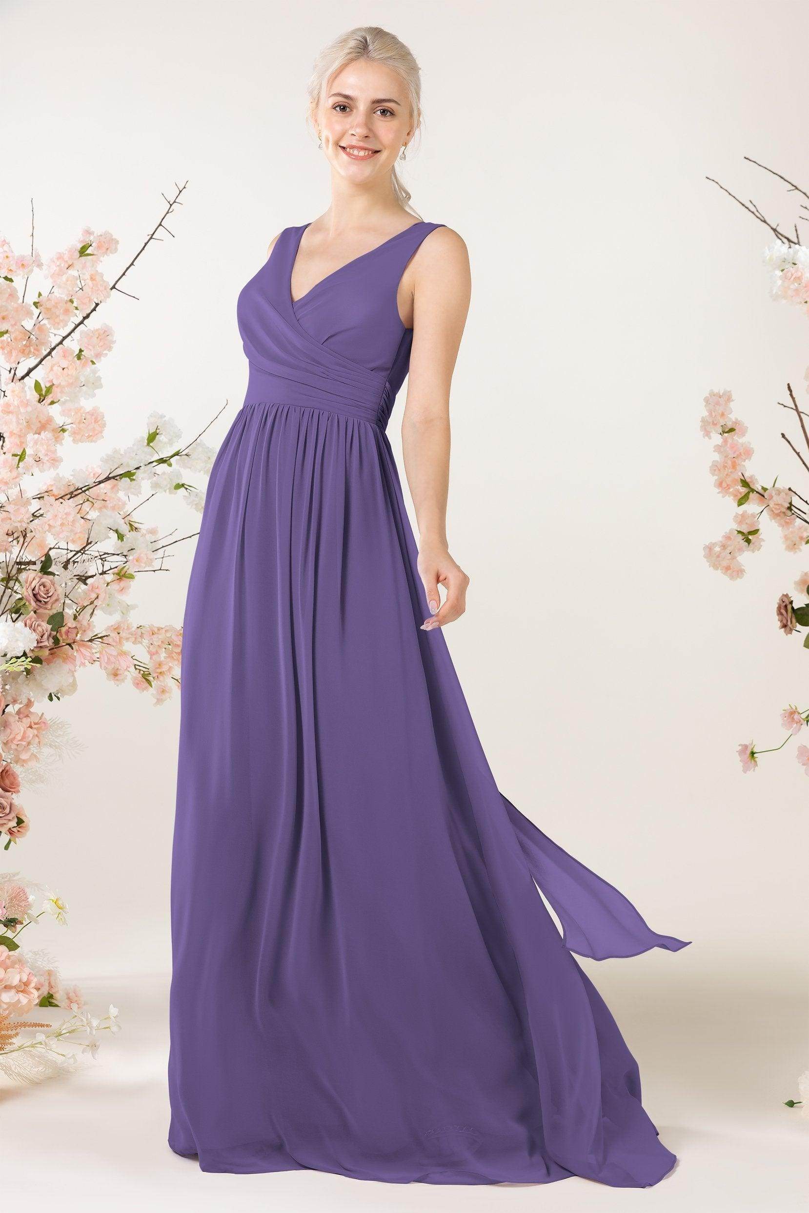 A-Line Sweep-Brush Train Chiffon Bridesmaid Dress CB0456