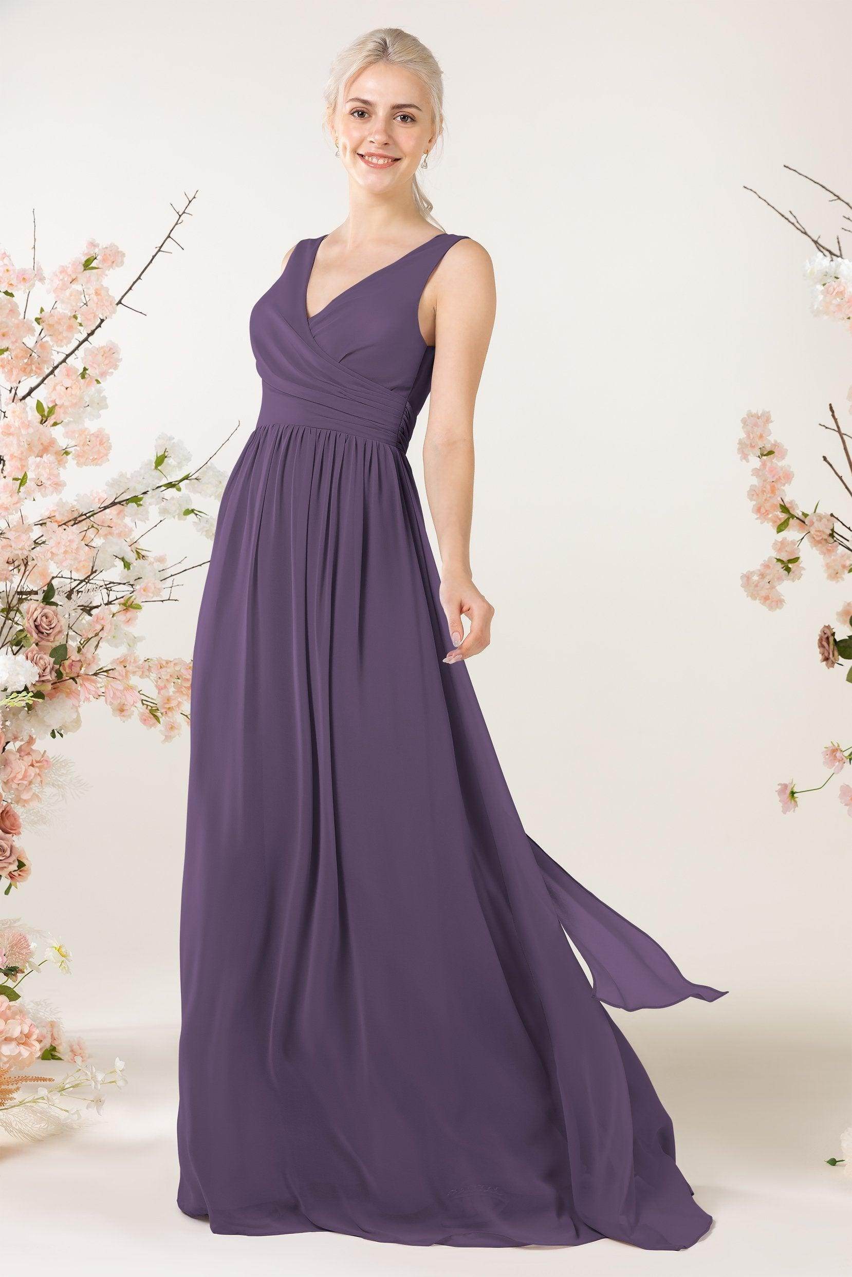 A-Line Sweep-Brush Train Chiffon Bridesmaid Dress CB0456