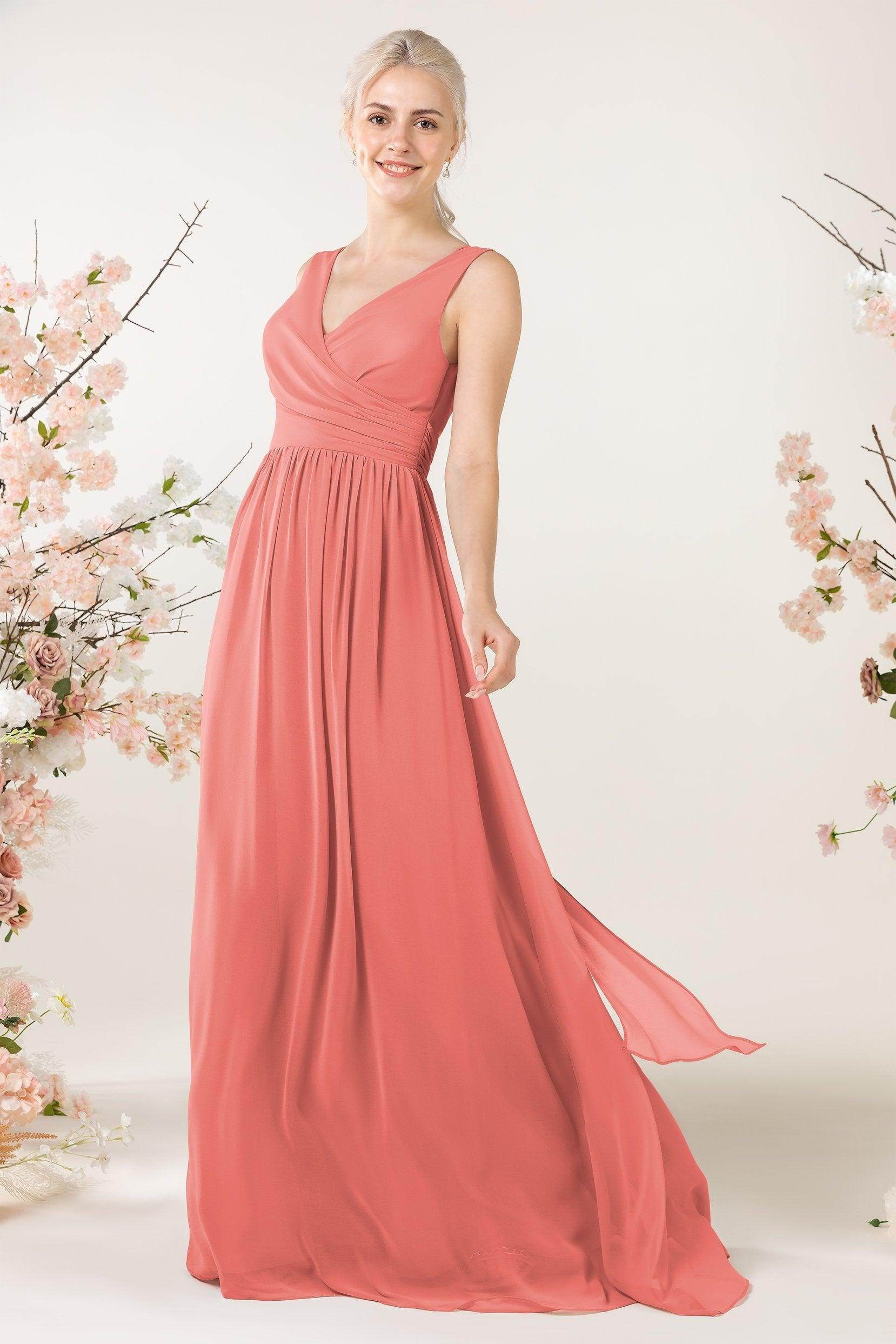 A-Line Sweep-Brush Train Chiffon Bridesmaid Dress CB0456