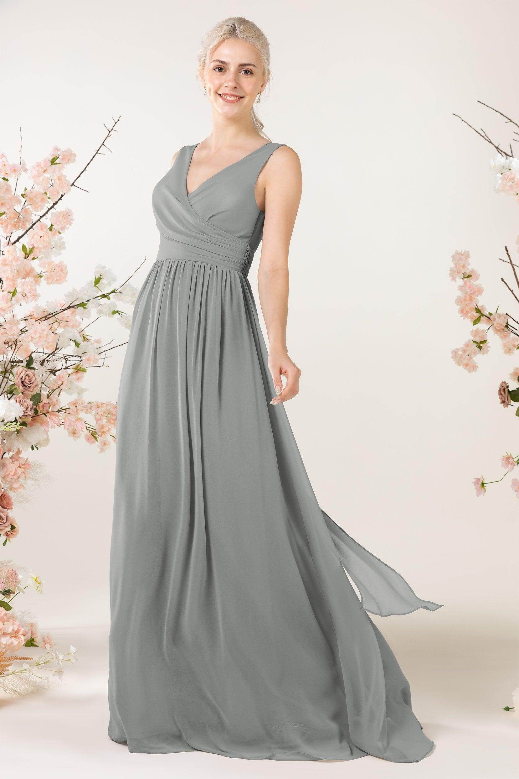 A-Line Sweep-Brush Train Chiffon Bridesmaid Dress CB0456