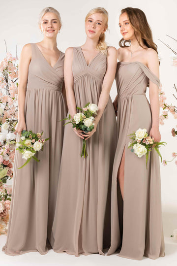 A-Line Sweep-Brush Train Chiffon Bridesmaid Dress CB0456