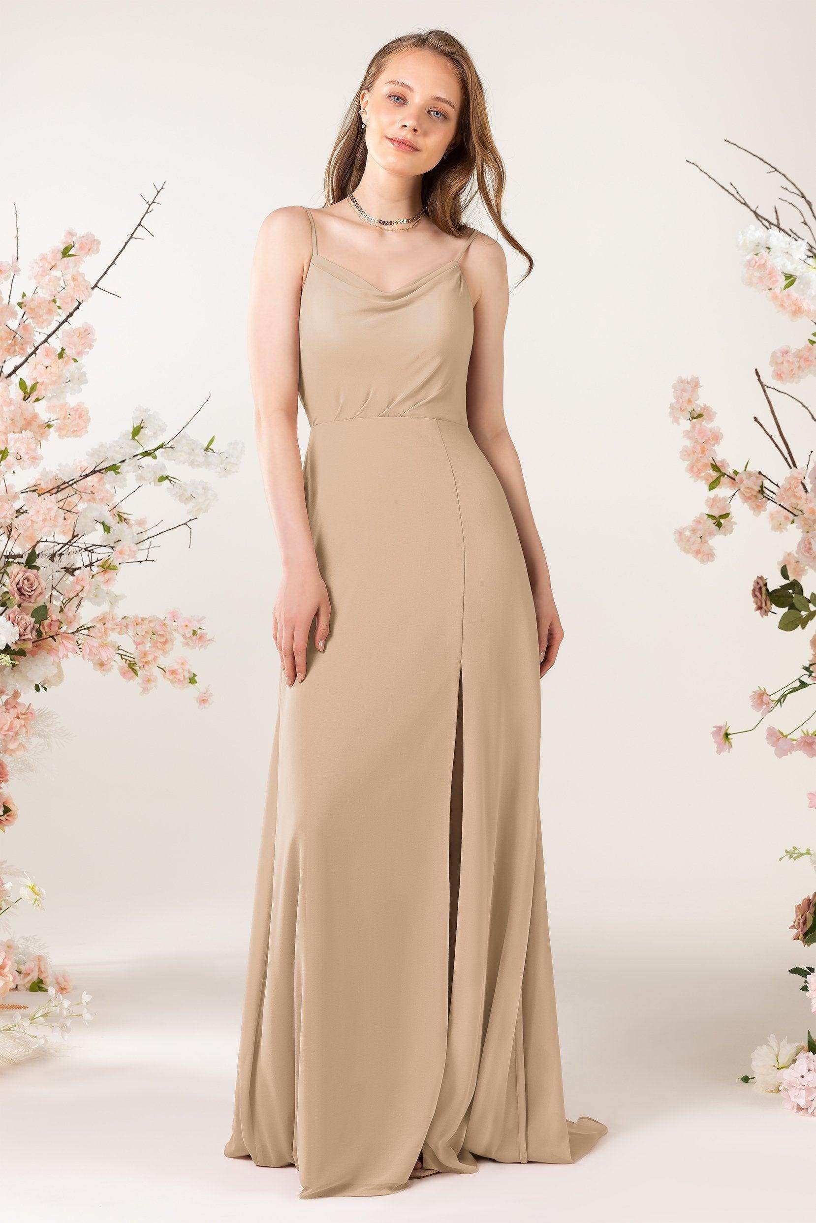 Sheath Sweep-Brush Train Chiffon Bridesmaid Dress CB0457