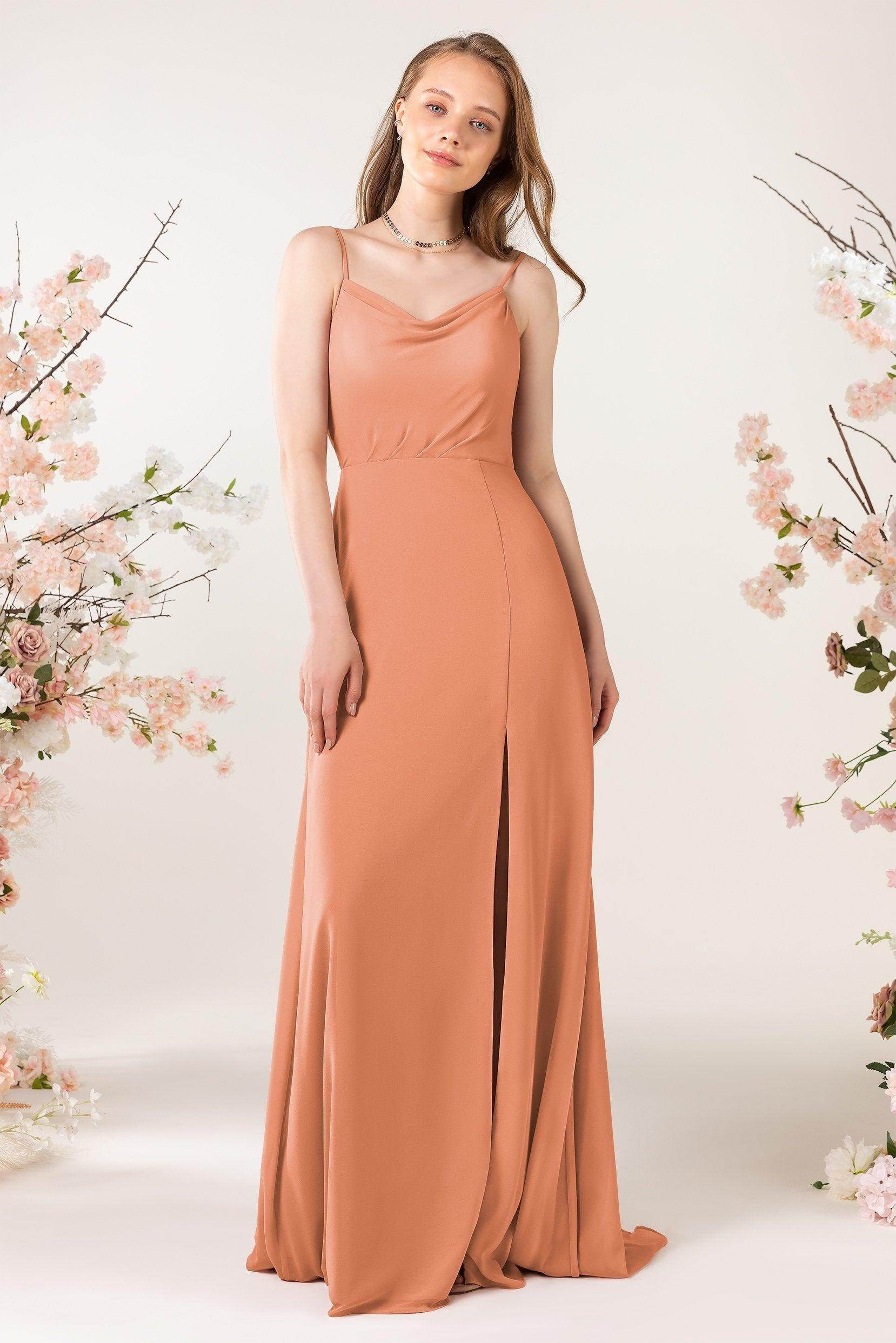 Sheath Sweep-Brush Train Chiffon Bridesmaid Dress CB0457