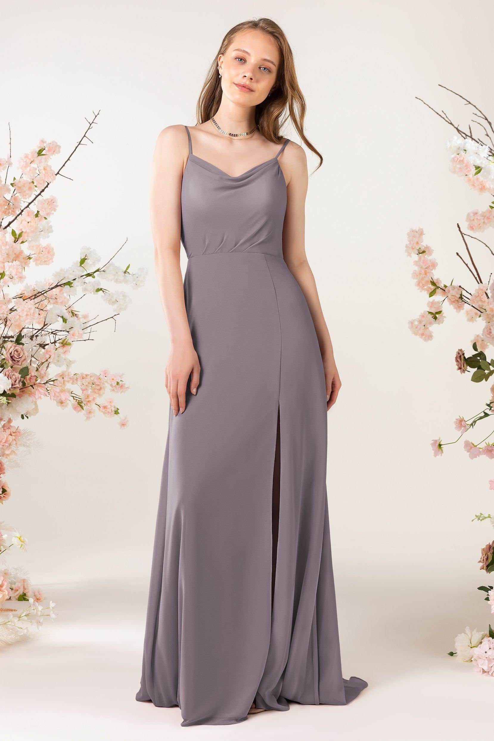 Sheath Sweep-Brush Train Chiffon Bridesmaid Dress CB0457