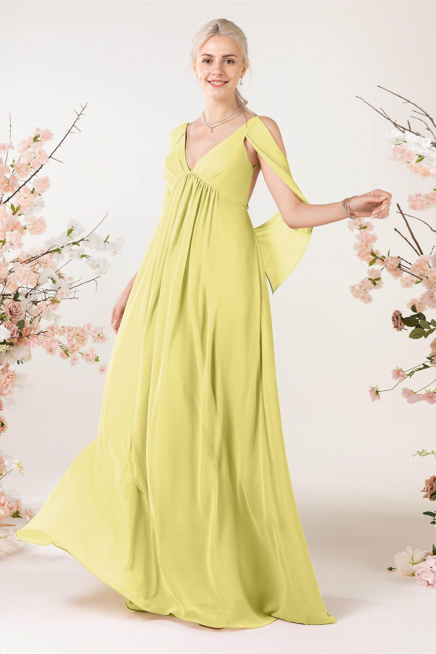 A-Line Sweep-Brush Train Chiffon Bridesmaid Dress CB0458