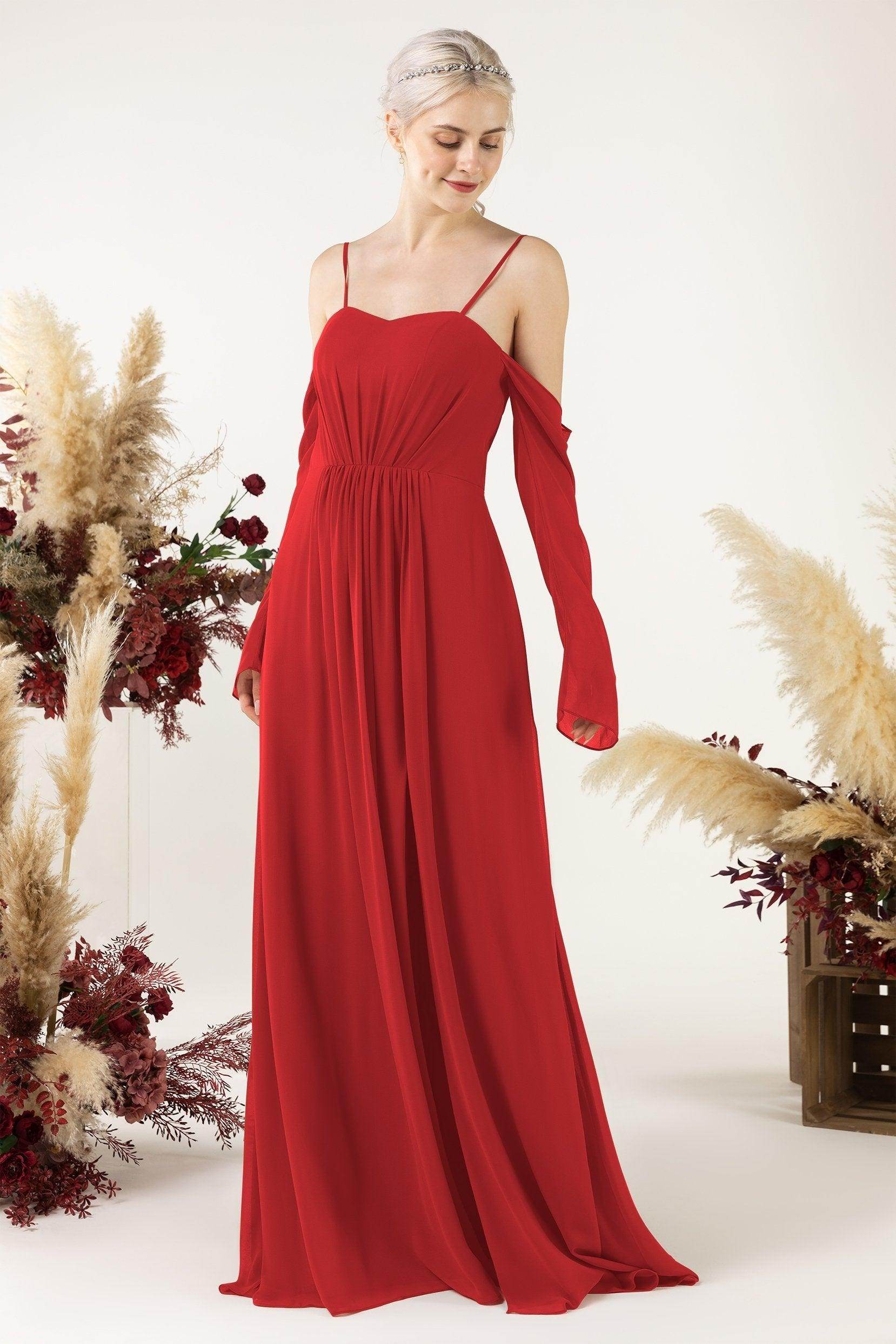 A-Line Sweep-Brush Train Chiffon Bridesmaid Dress CB0460