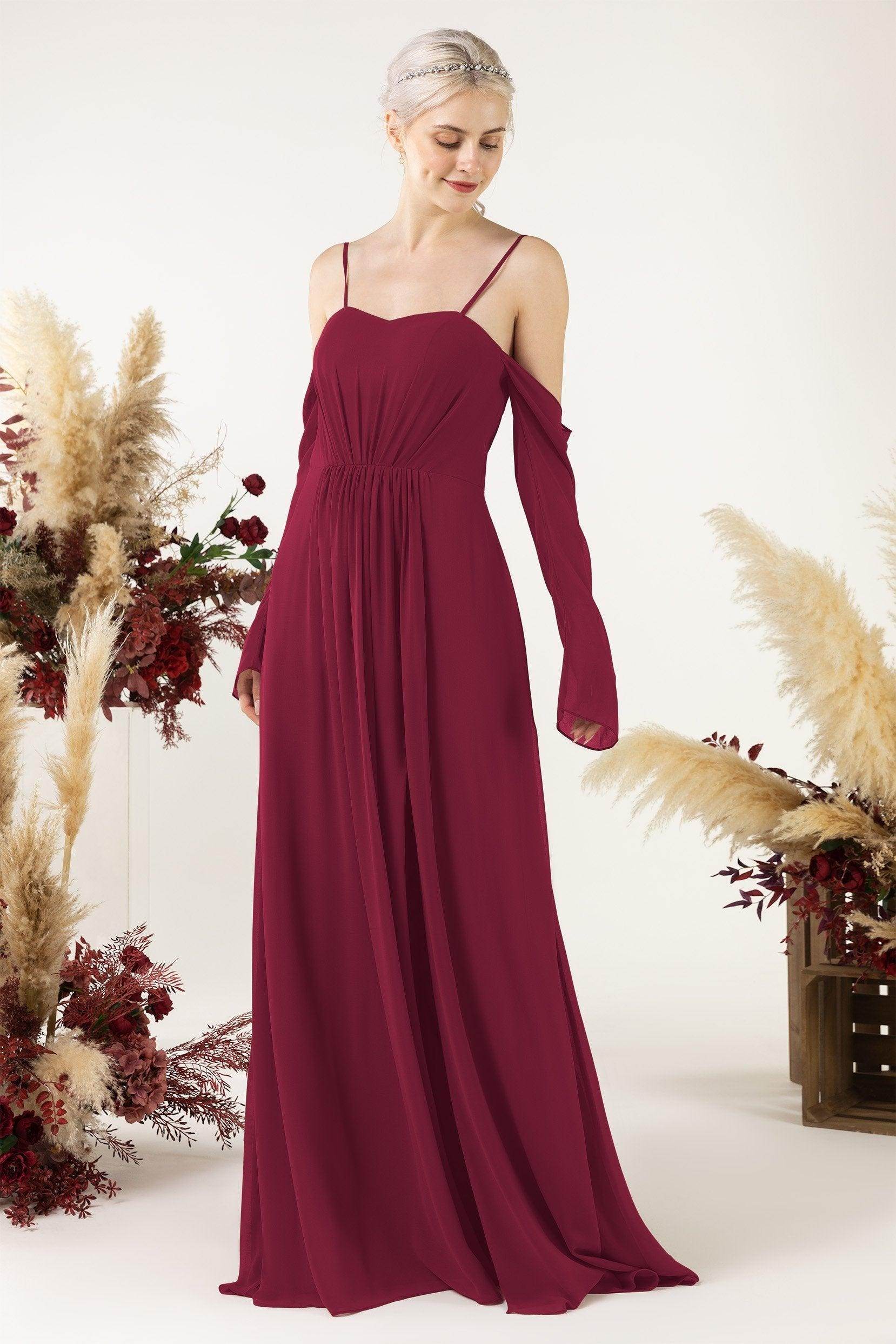 A-Line Sweep-Brush Train Chiffon Bridesmaid Dress CB0460