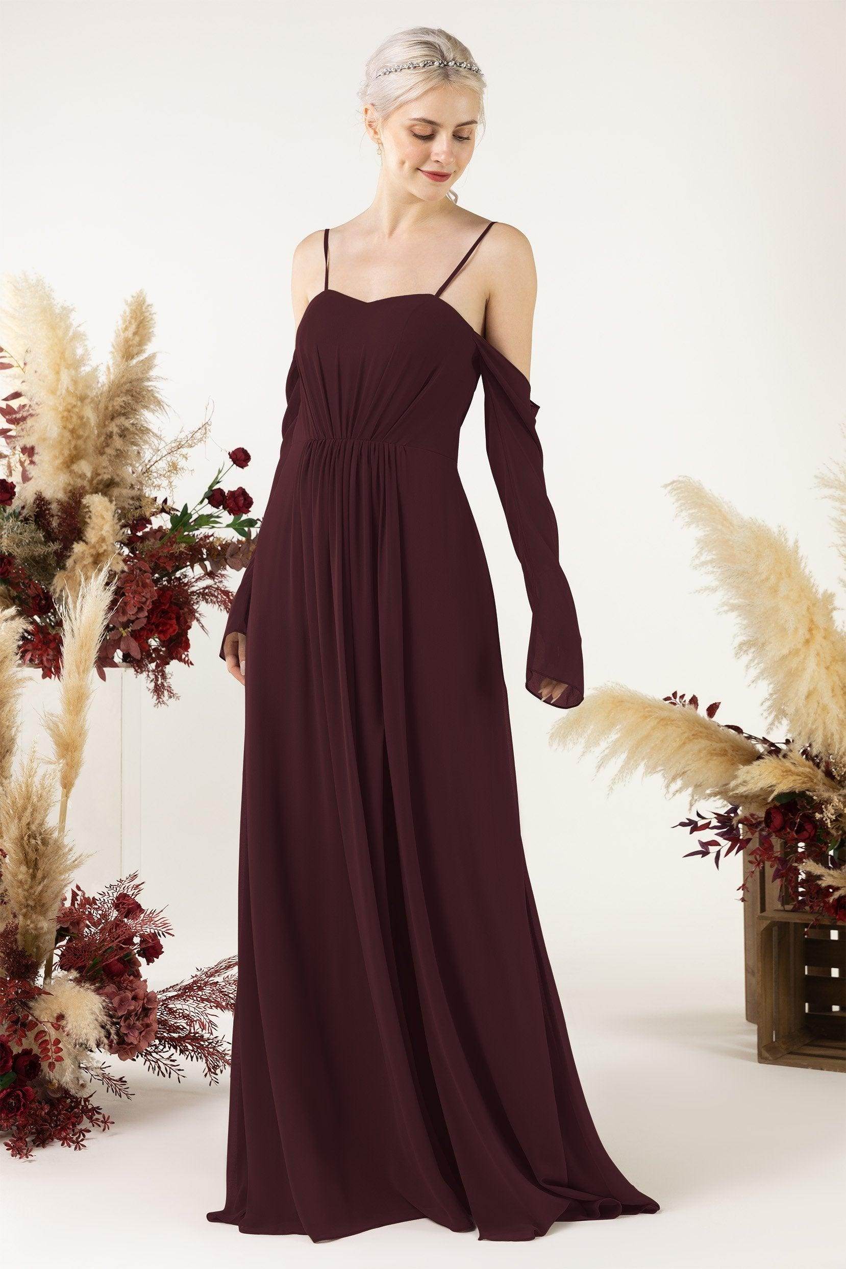 A-Line Sweep-Brush Train Chiffon Bridesmaid Dress CB0460