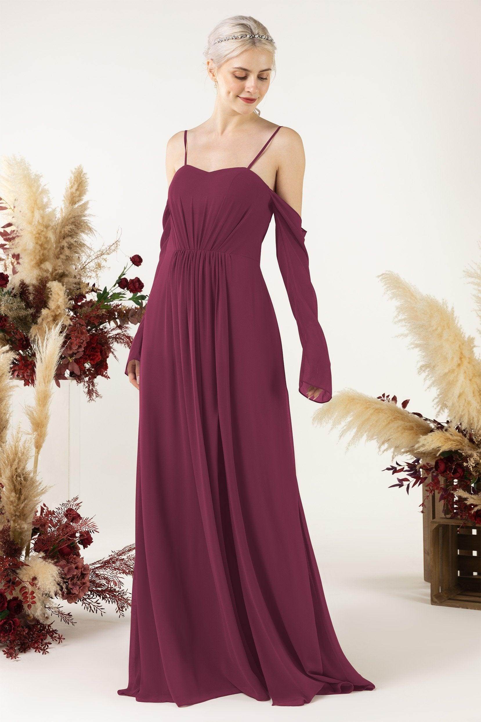 A-Line Sweep-Brush Train Chiffon Bridesmaid Dress CB0460