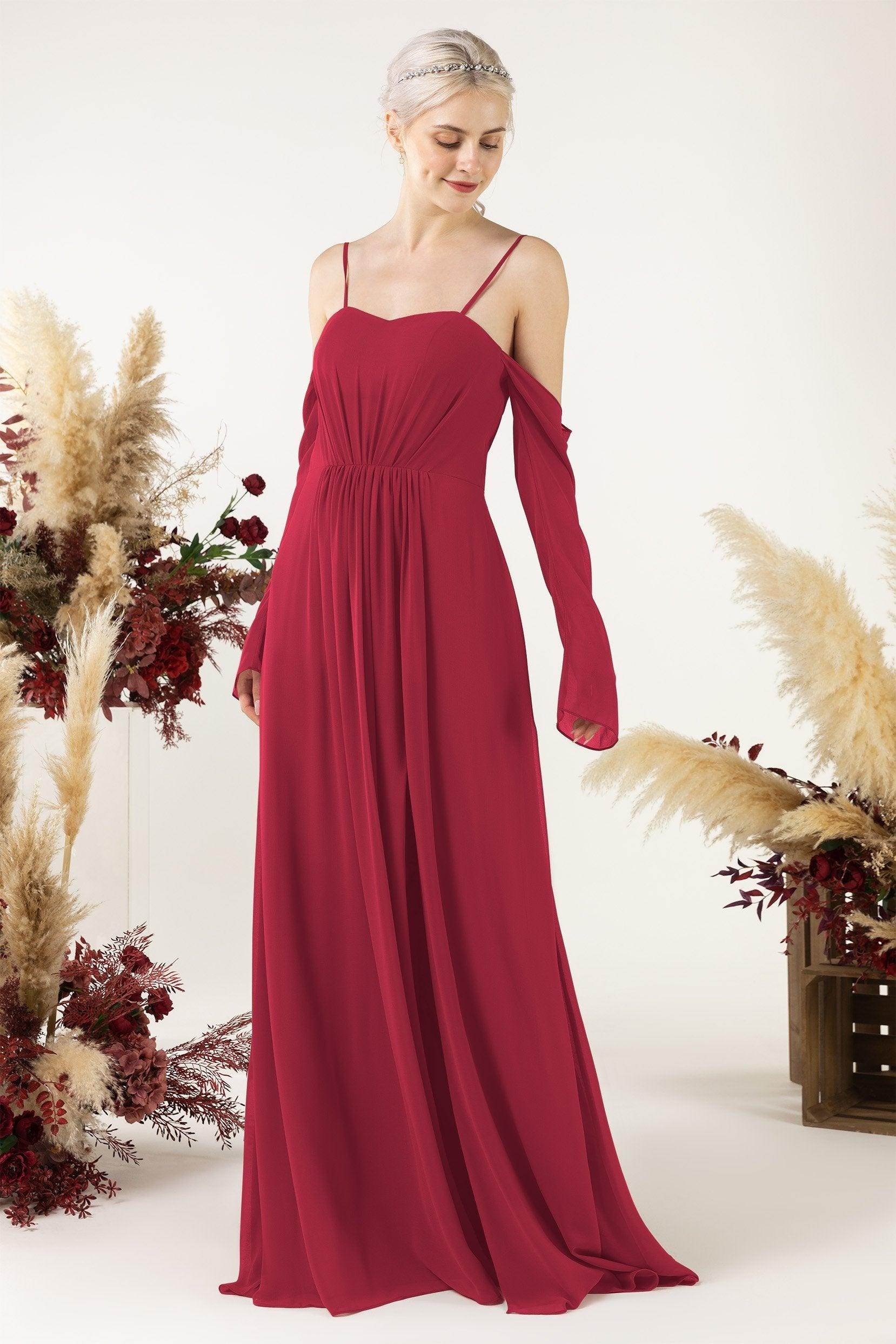 A-Line Sweep-Brush Train Chiffon Bridesmaid Dress CB0460