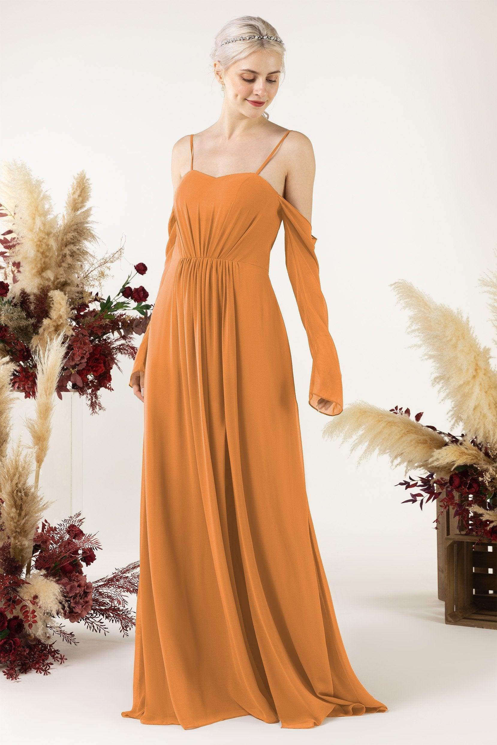 A-Line Sweep-Brush Train Chiffon Bridesmaid Dress CB0460