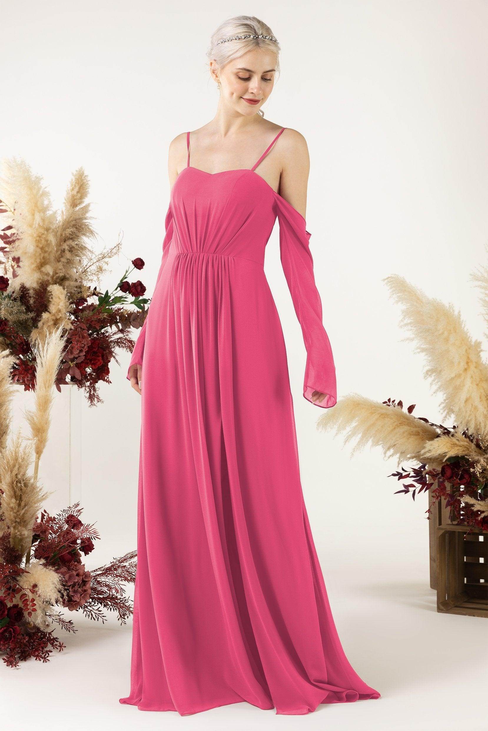 A-Line Sweep-Brush Train Chiffon Bridesmaid Dress CB0460