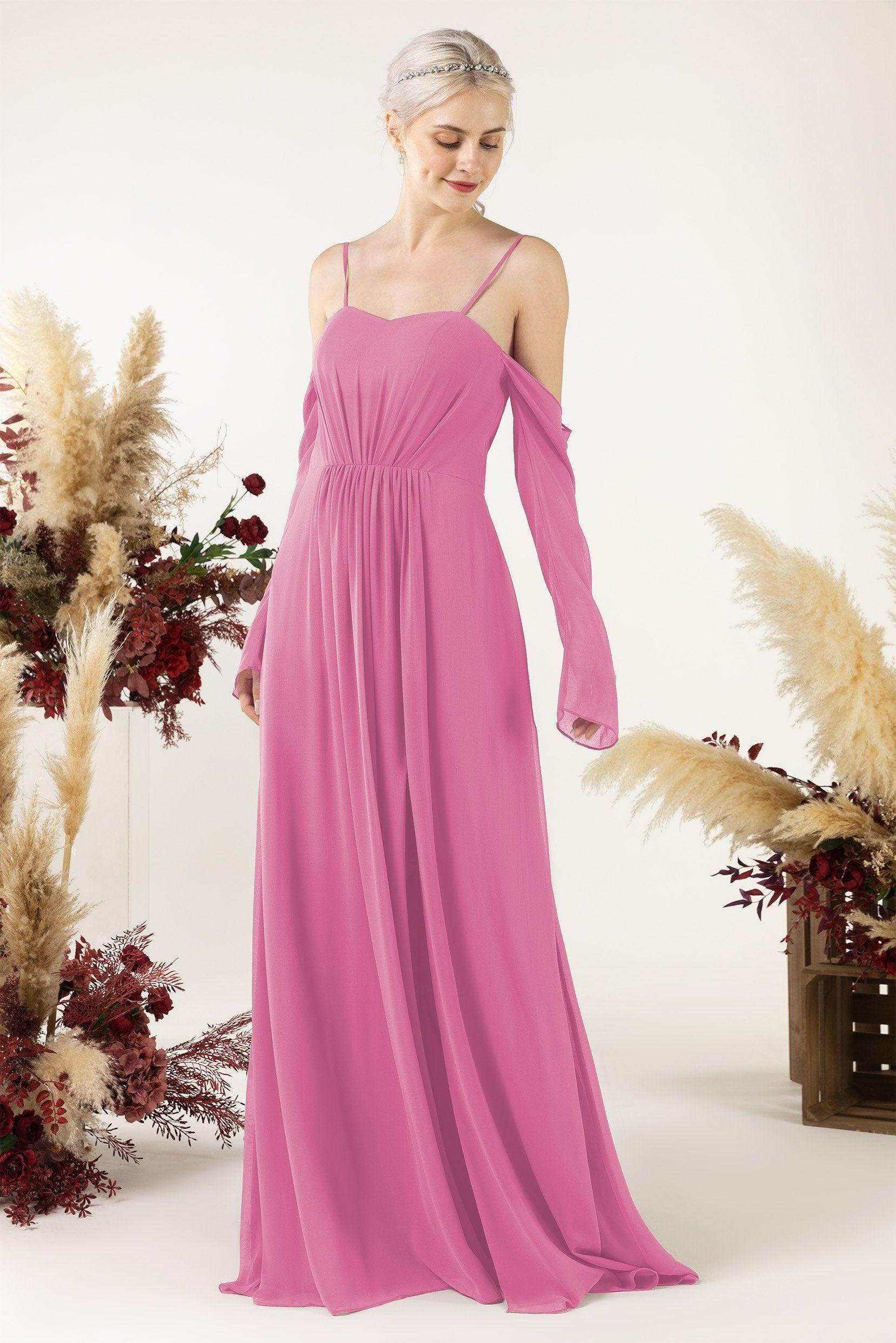 A-Line Sweep-Brush Train Chiffon Bridesmaid Dress CB0460