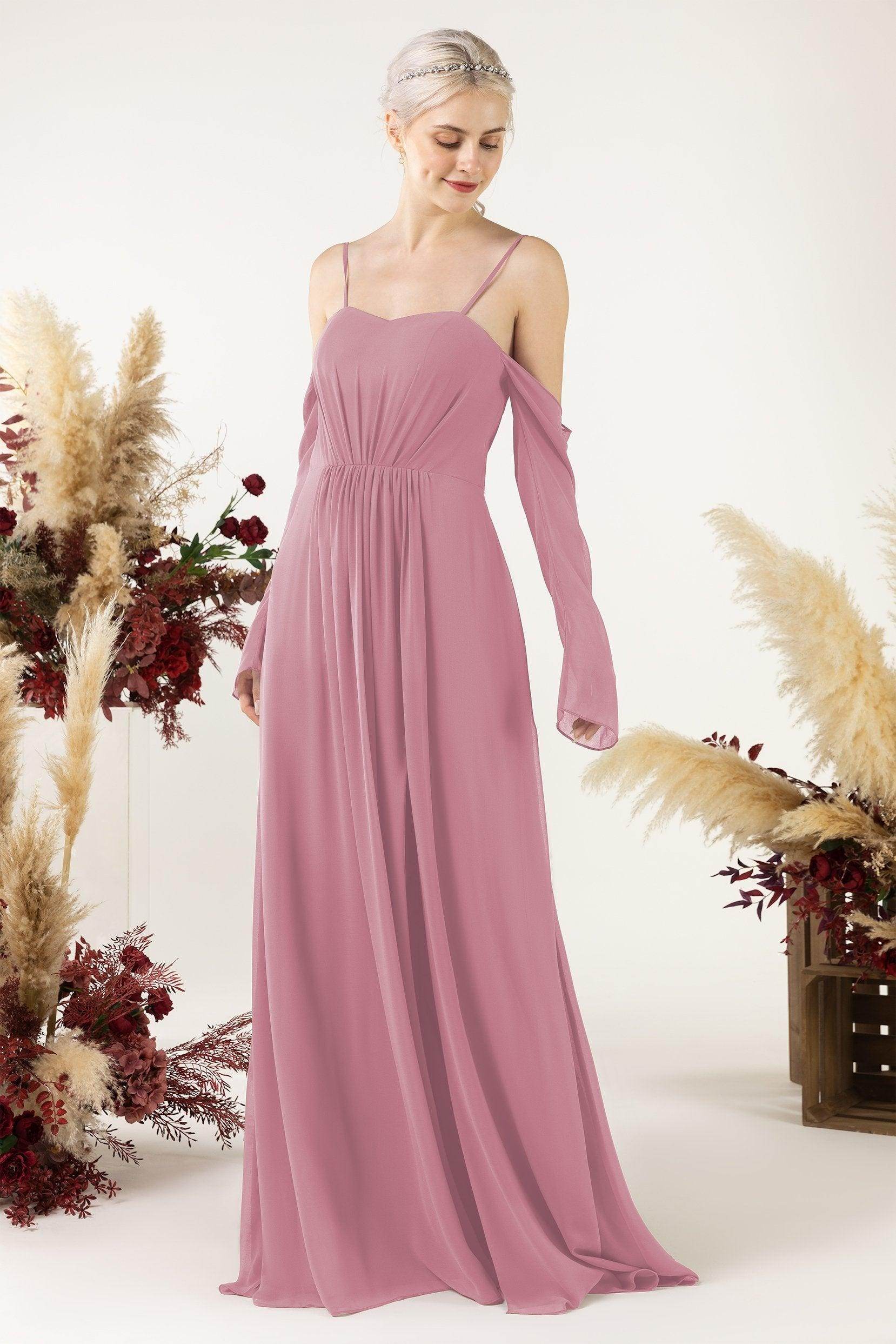 A-Line Sweep-Brush Train Chiffon Bridesmaid Dress CB0460