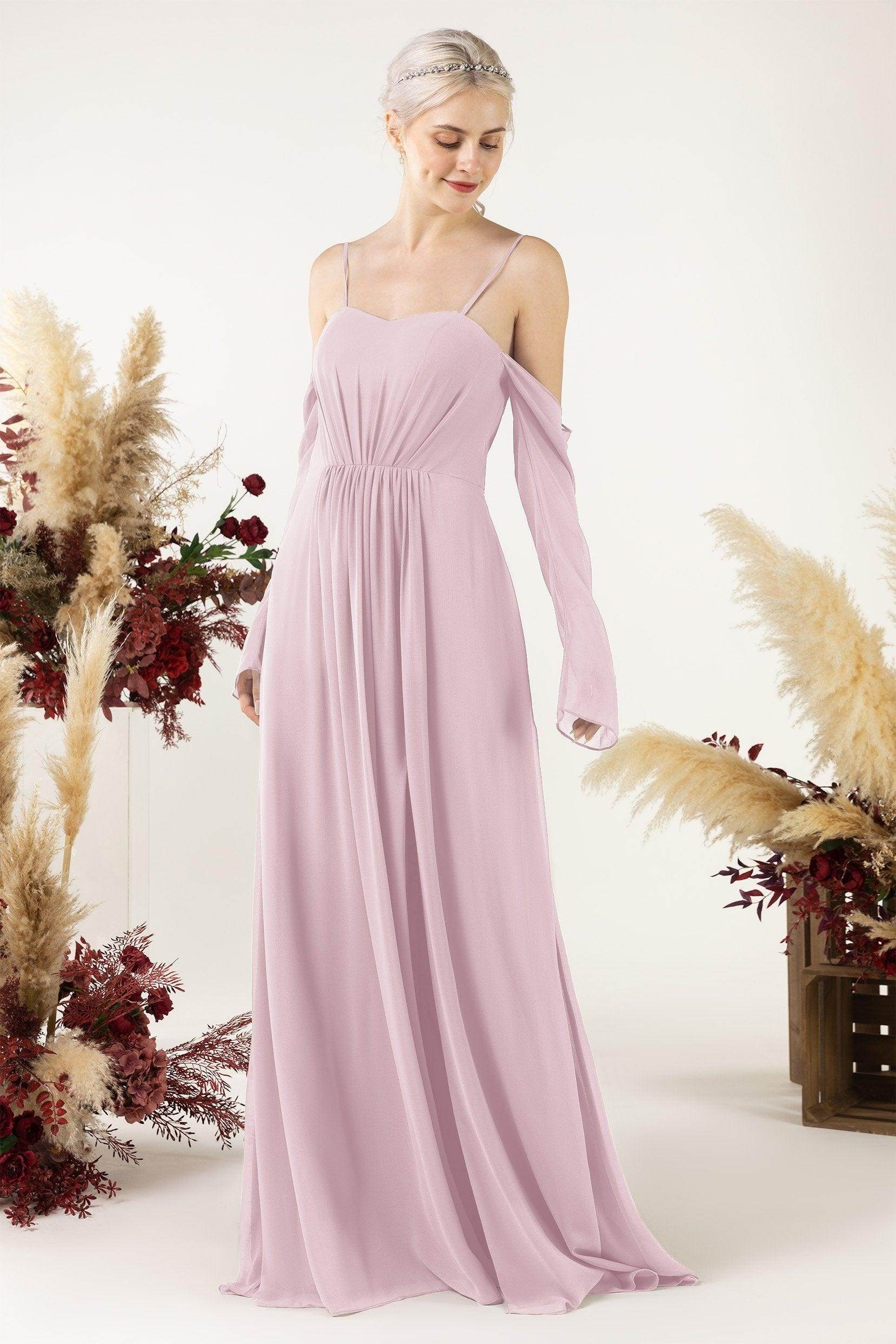 A-Line Sweep-Brush Train Chiffon Bridesmaid Dress CB0460
