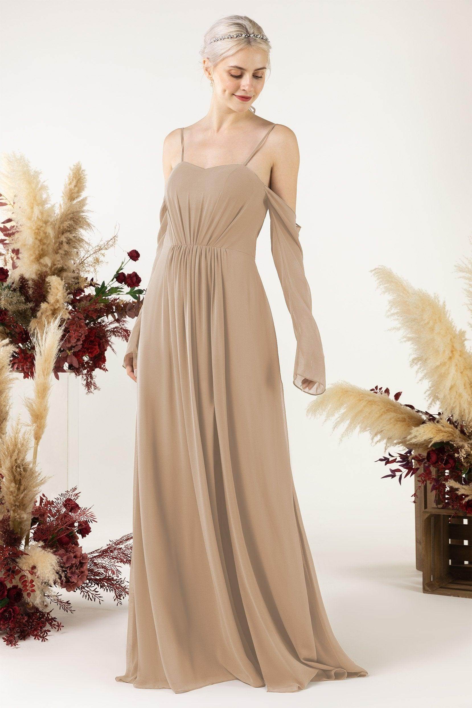 A-Line Sweep-Brush Train Chiffon Bridesmaid Dress CB0460