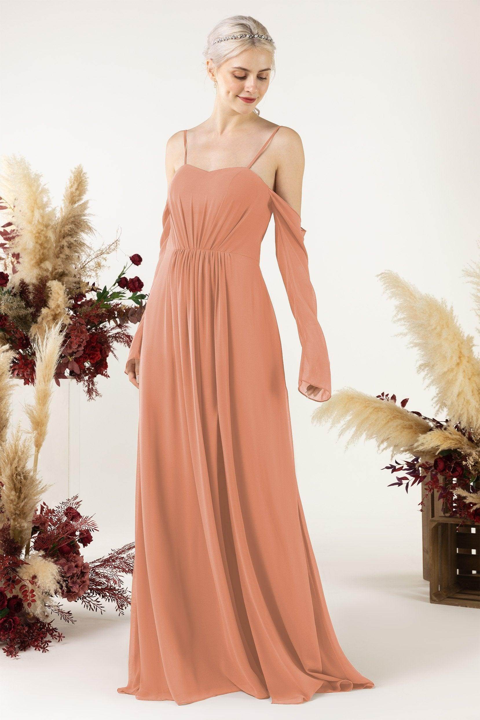 A-Line Sweep-Brush Train Chiffon Bridesmaid Dress CB0460