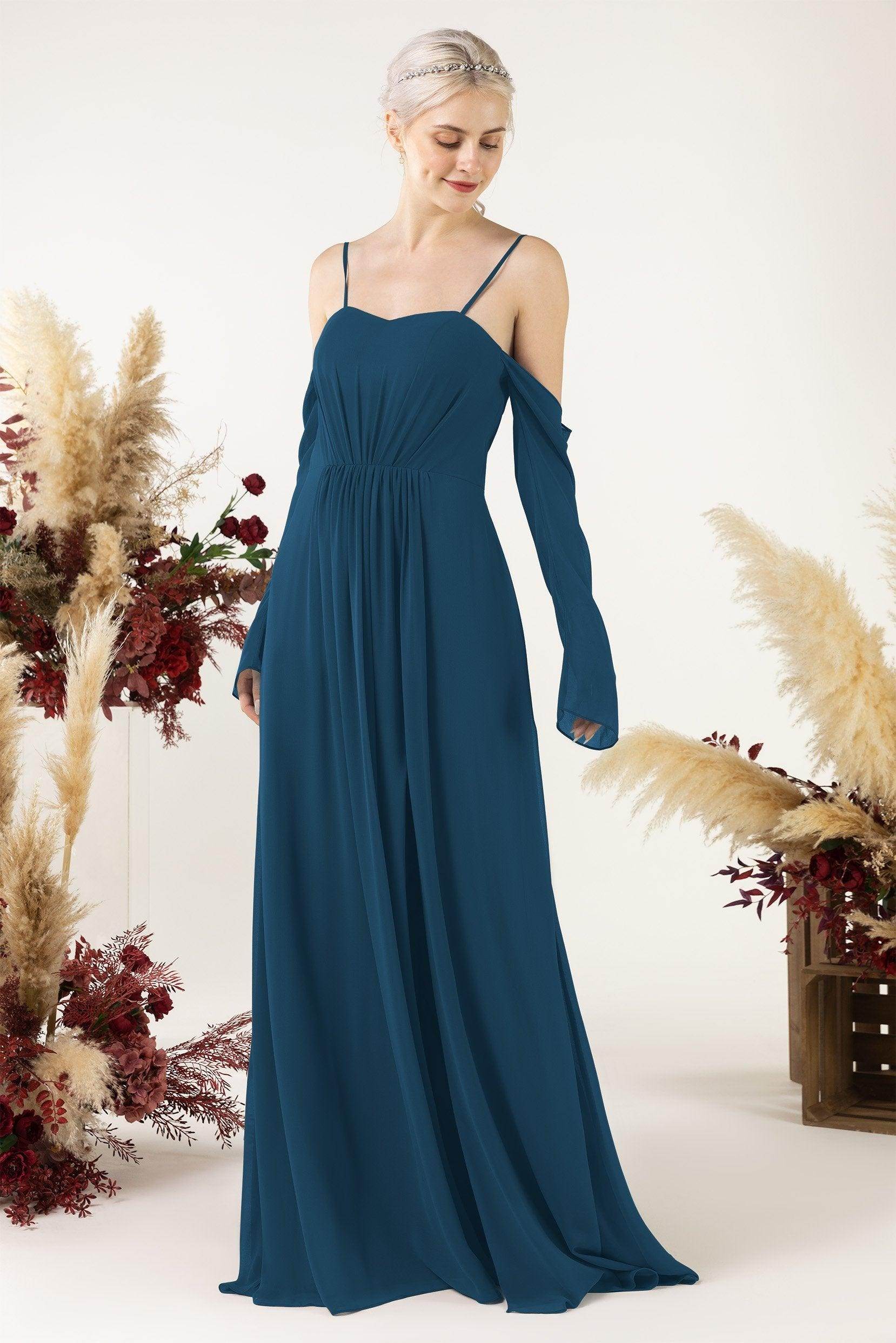 A-Line Sweep-Brush Train Chiffon Bridesmaid Dress CB0460