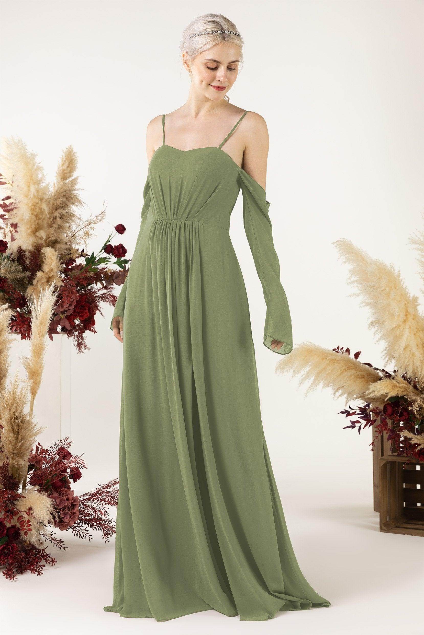 A-Line Sweep-Brush Train Chiffon Bridesmaid Dress CB0460