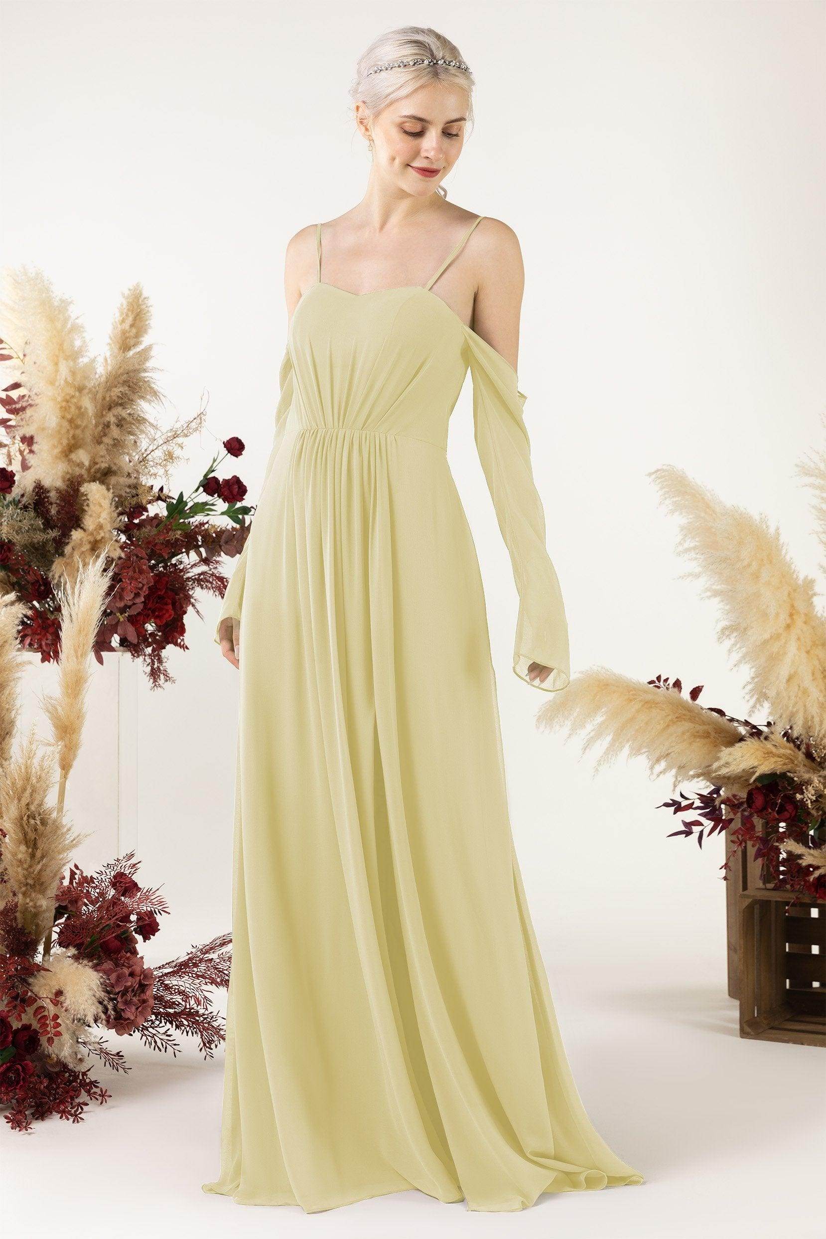 A-Line Sweep-Brush Train Chiffon Bridesmaid Dress CB0460