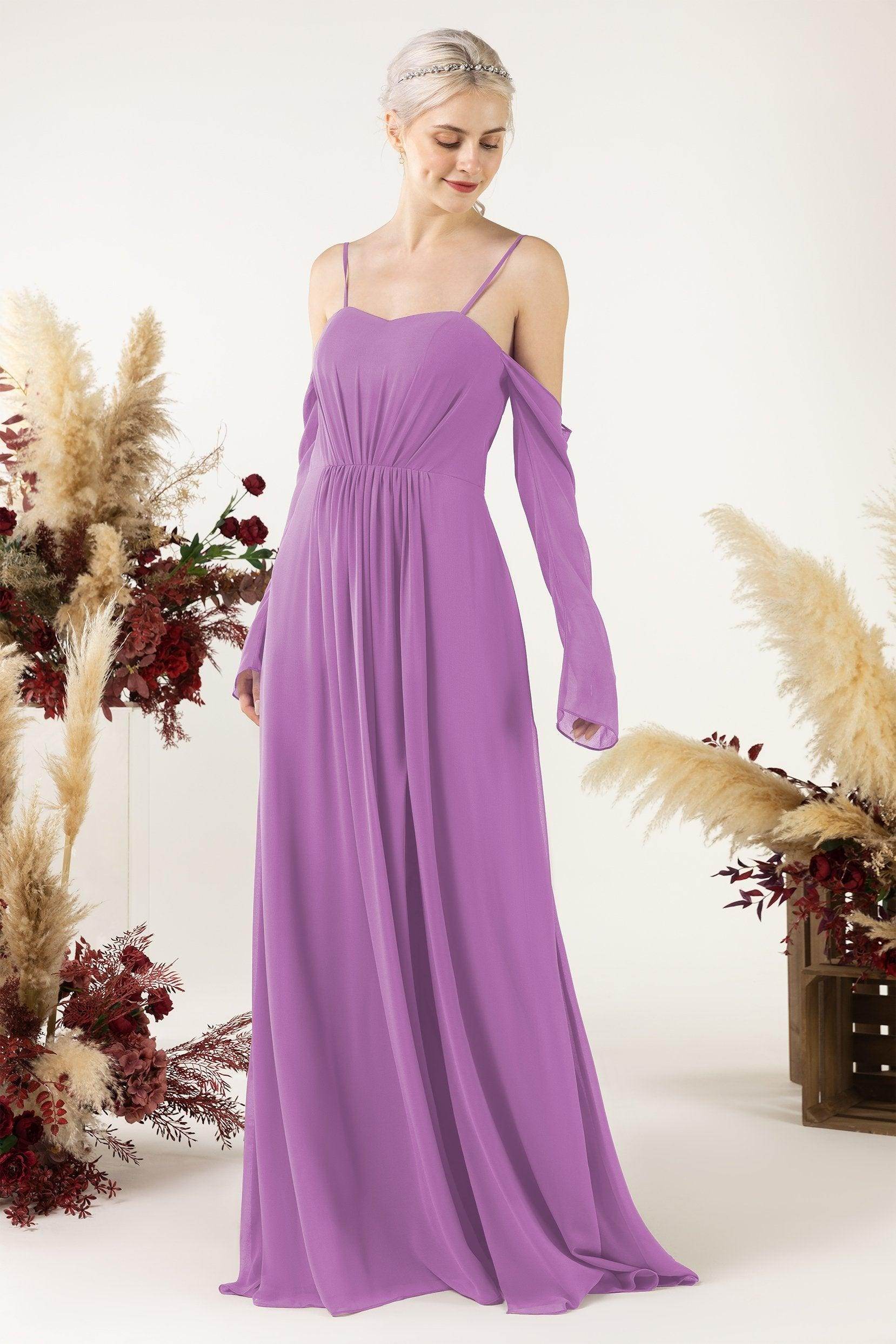 A-Line Sweep-Brush Train Chiffon Bridesmaid Dress CB0460