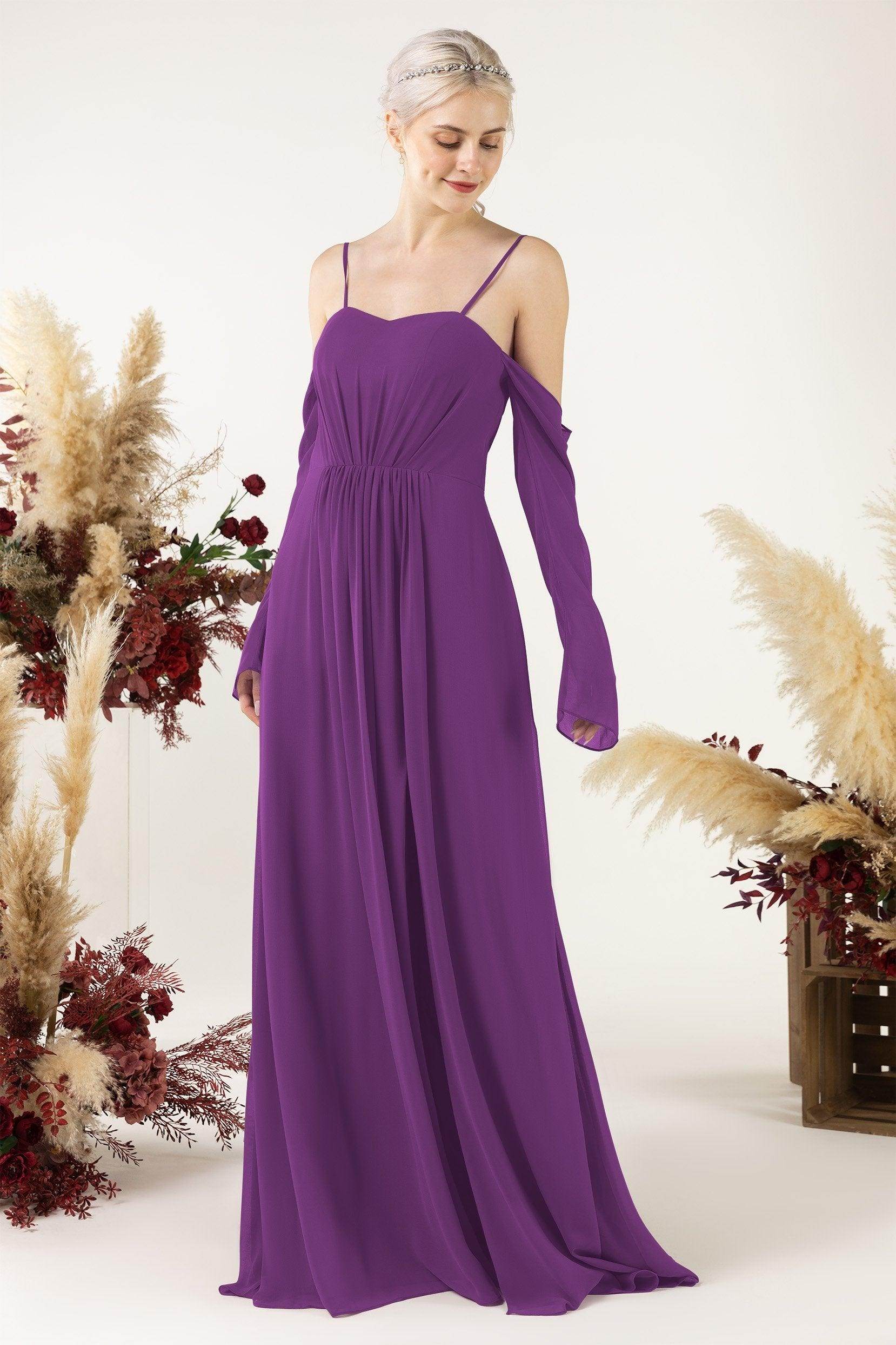 A-Line Sweep-Brush Train Chiffon Bridesmaid Dress CB0460