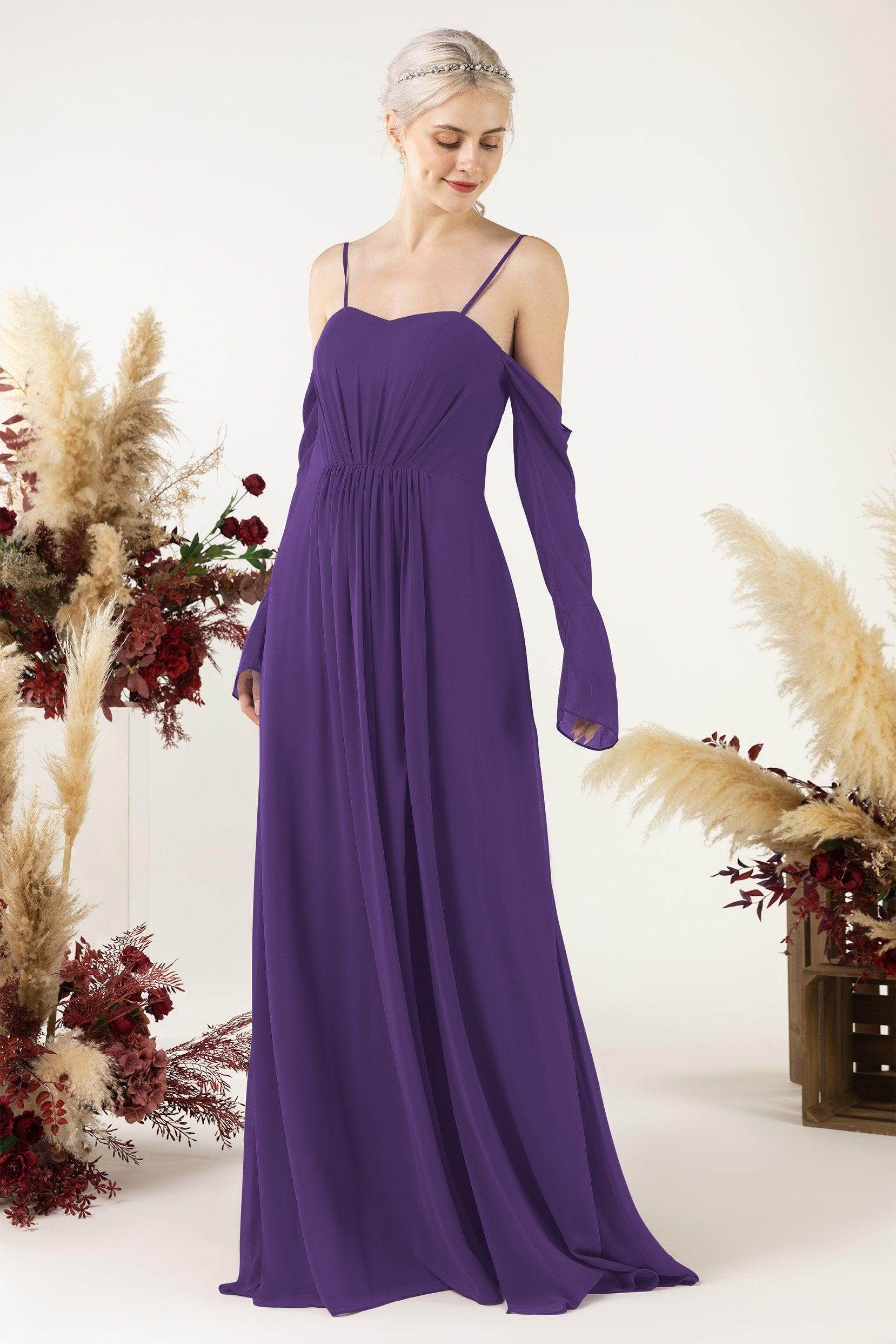 A-Line Sweep-Brush Train Chiffon Bridesmaid Dress CB0460