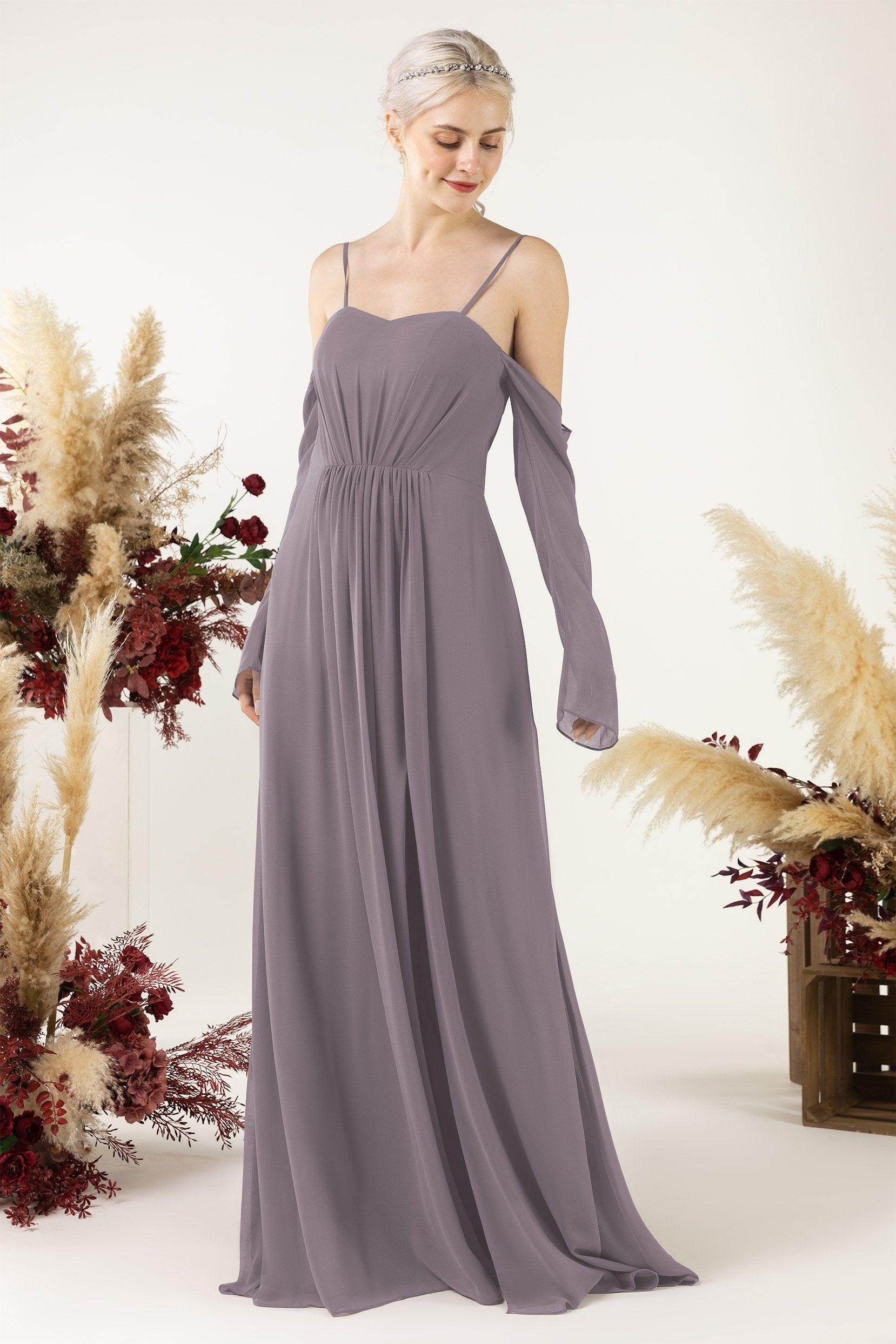 A-Line Sweep-Brush Train Chiffon Bridesmaid Dress CB0460