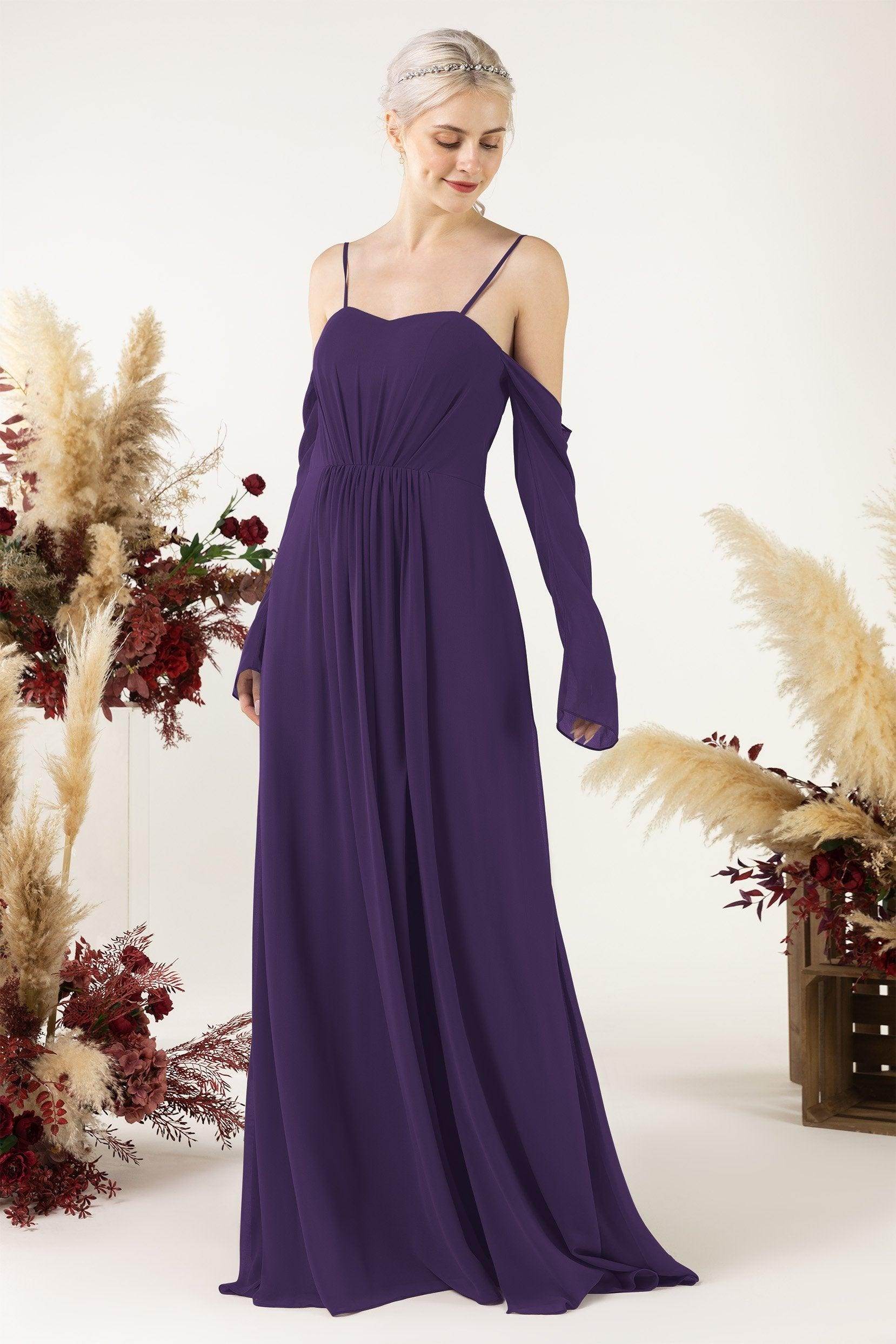 A-Line Sweep-Brush Train Chiffon Bridesmaid Dress CB0460