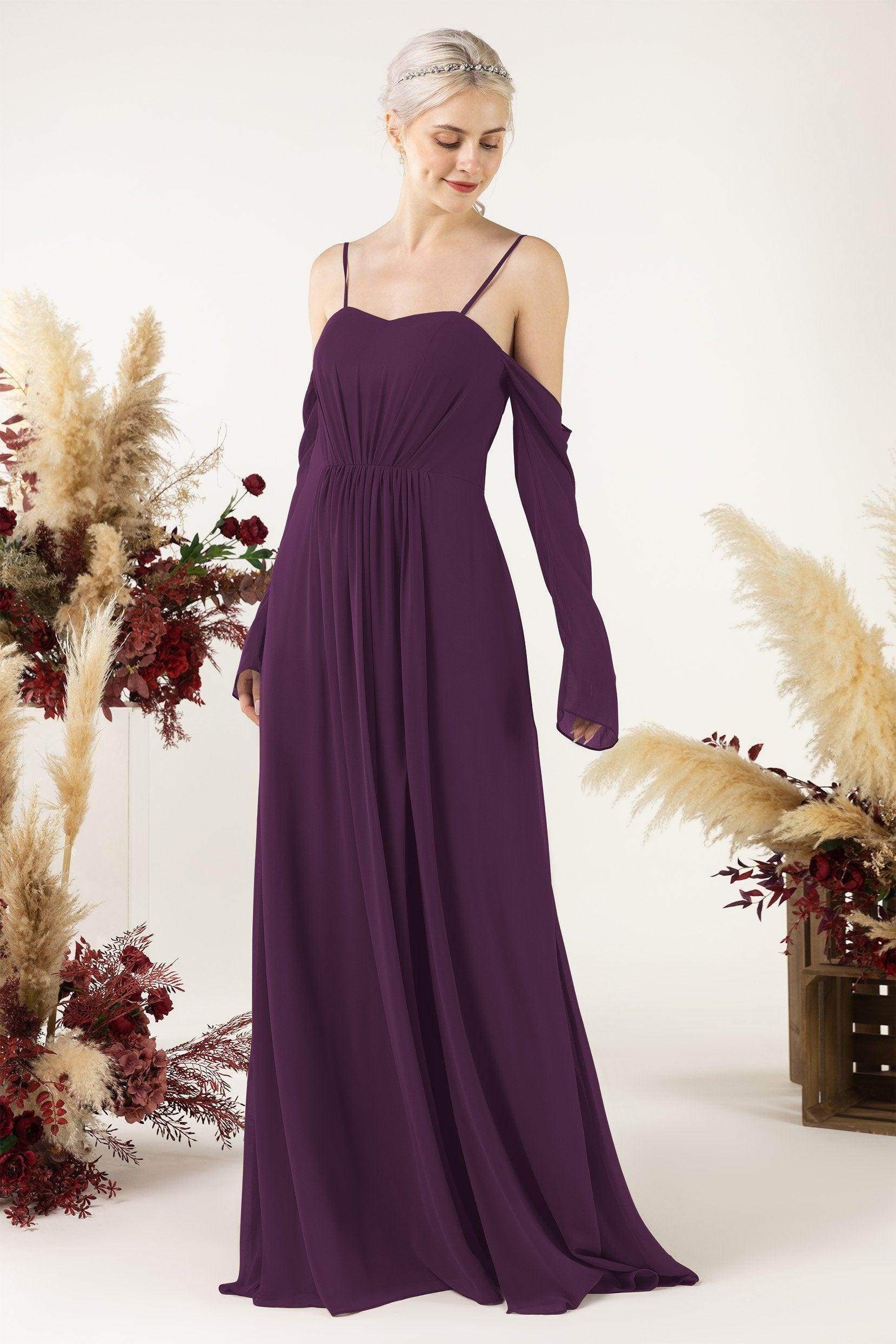 A-Line Sweep-Brush Train Chiffon Bridesmaid Dress CB0460