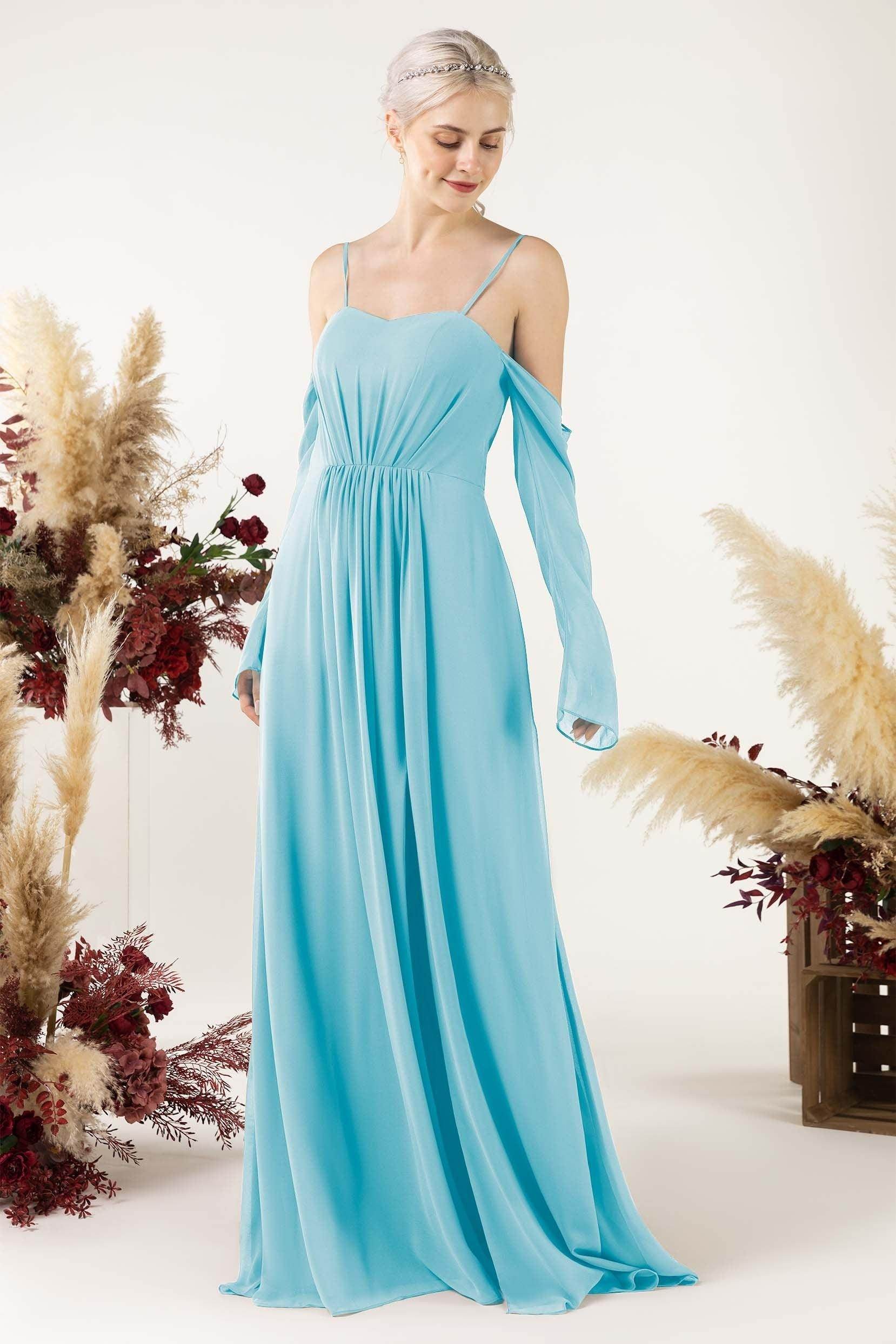 A-Line Sweep-Brush Train Chiffon Bridesmaid Dress CB0460