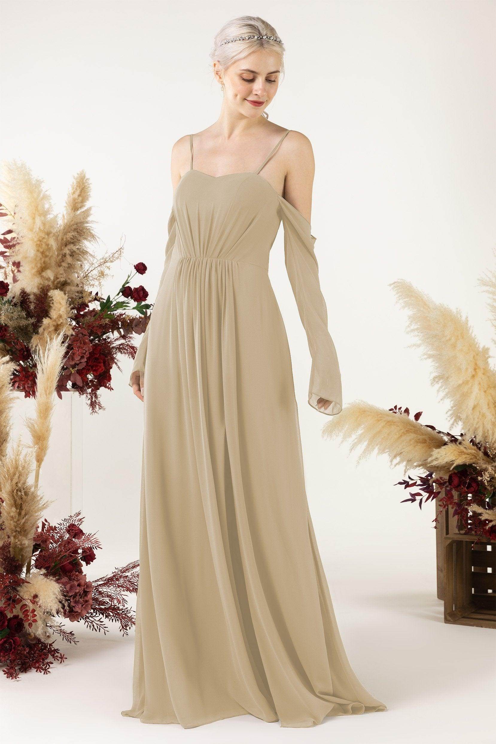 A-Line Sweep-Brush Train Chiffon Bridesmaid Dress CB0460