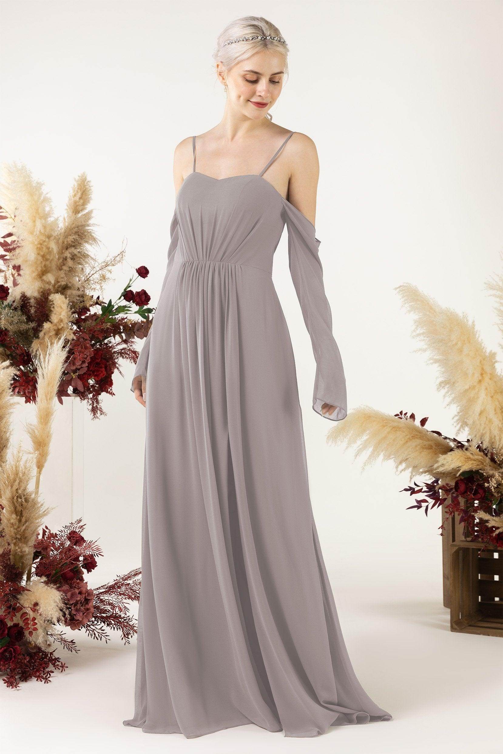 A-Line Sweep-Brush Train Chiffon Bridesmaid Dress CB0460