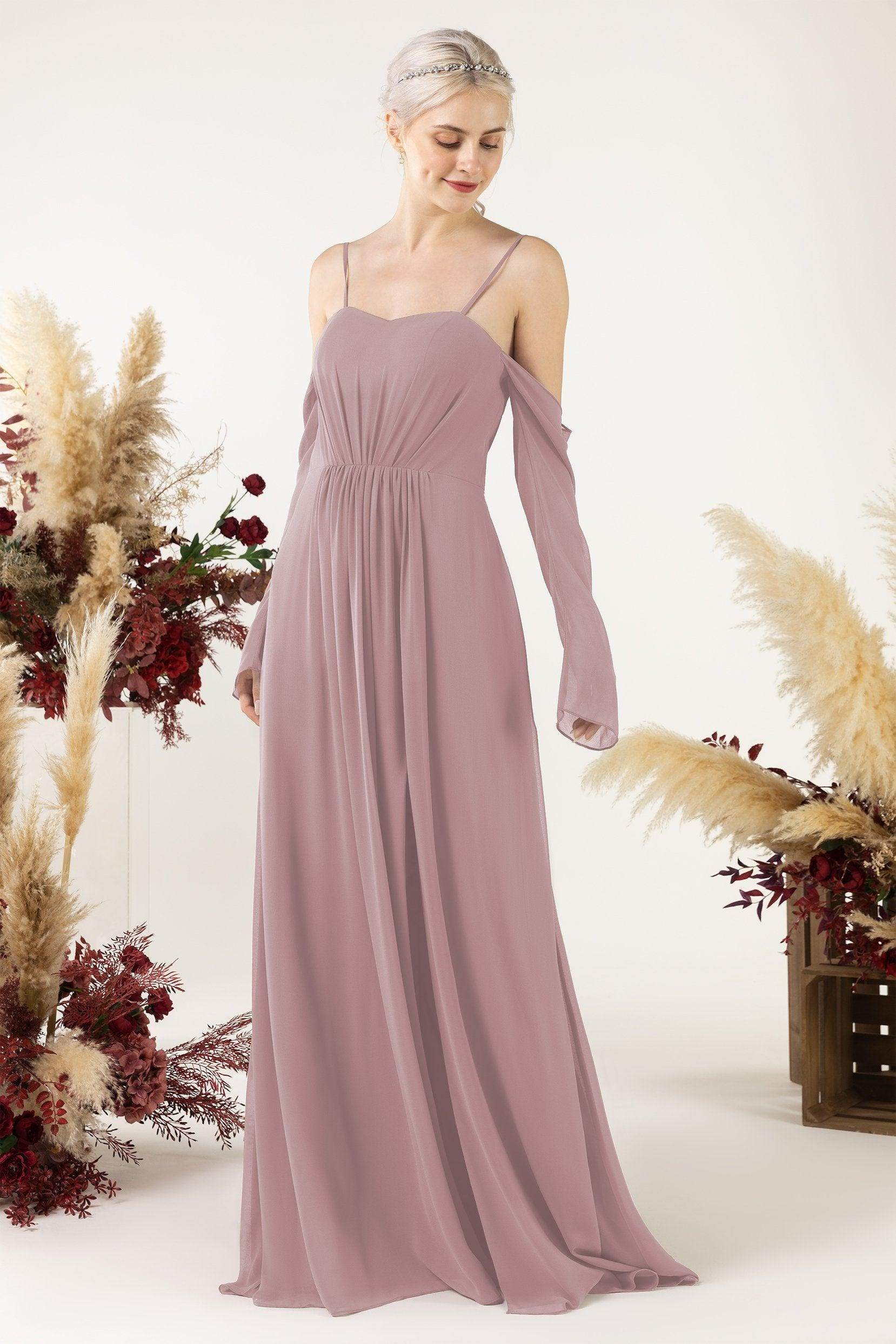 A-Line Sweep-Brush Train Chiffon Bridesmaid Dress CB0460