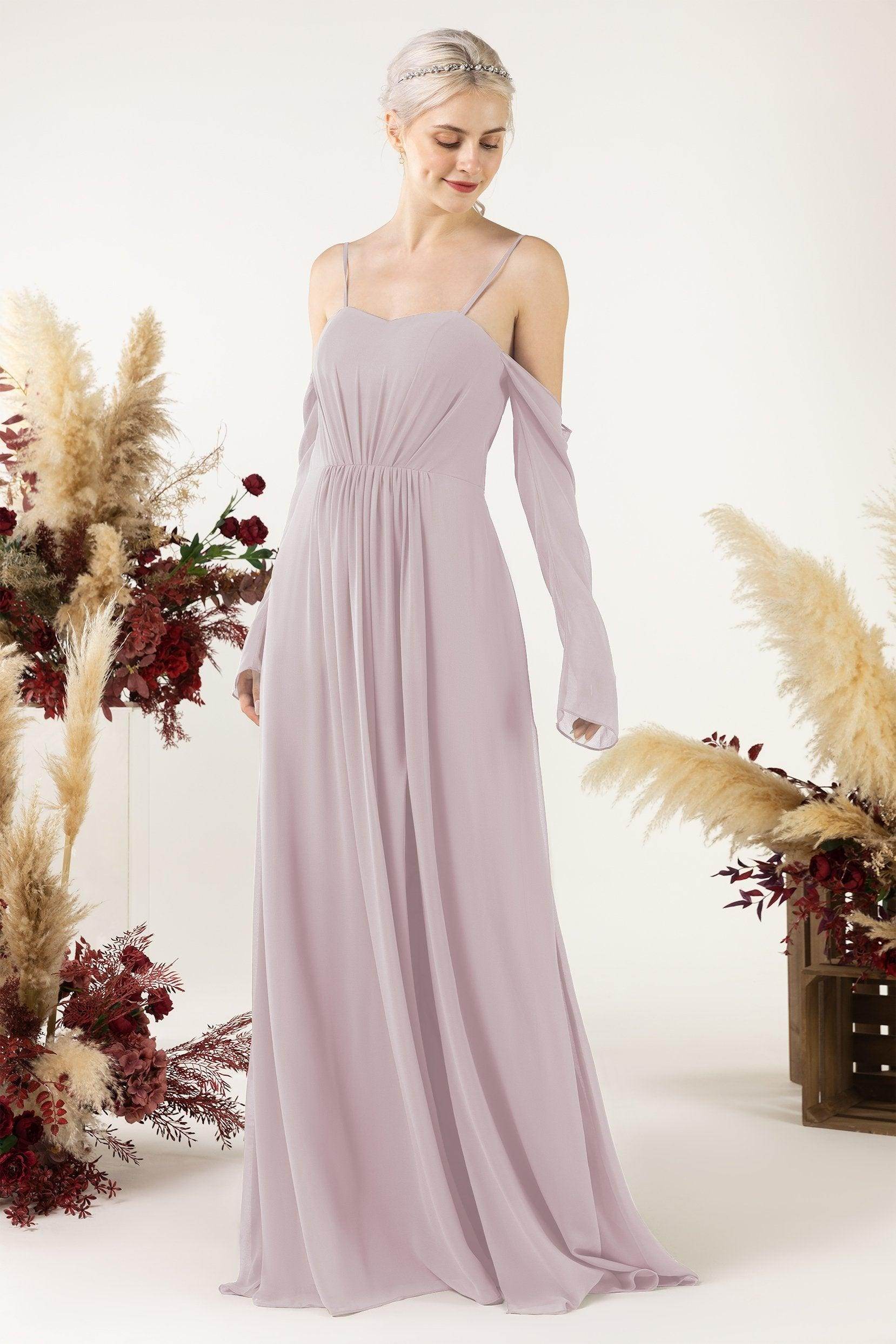 A-Line Sweep-Brush Train Chiffon Bridesmaid Dress CB0460