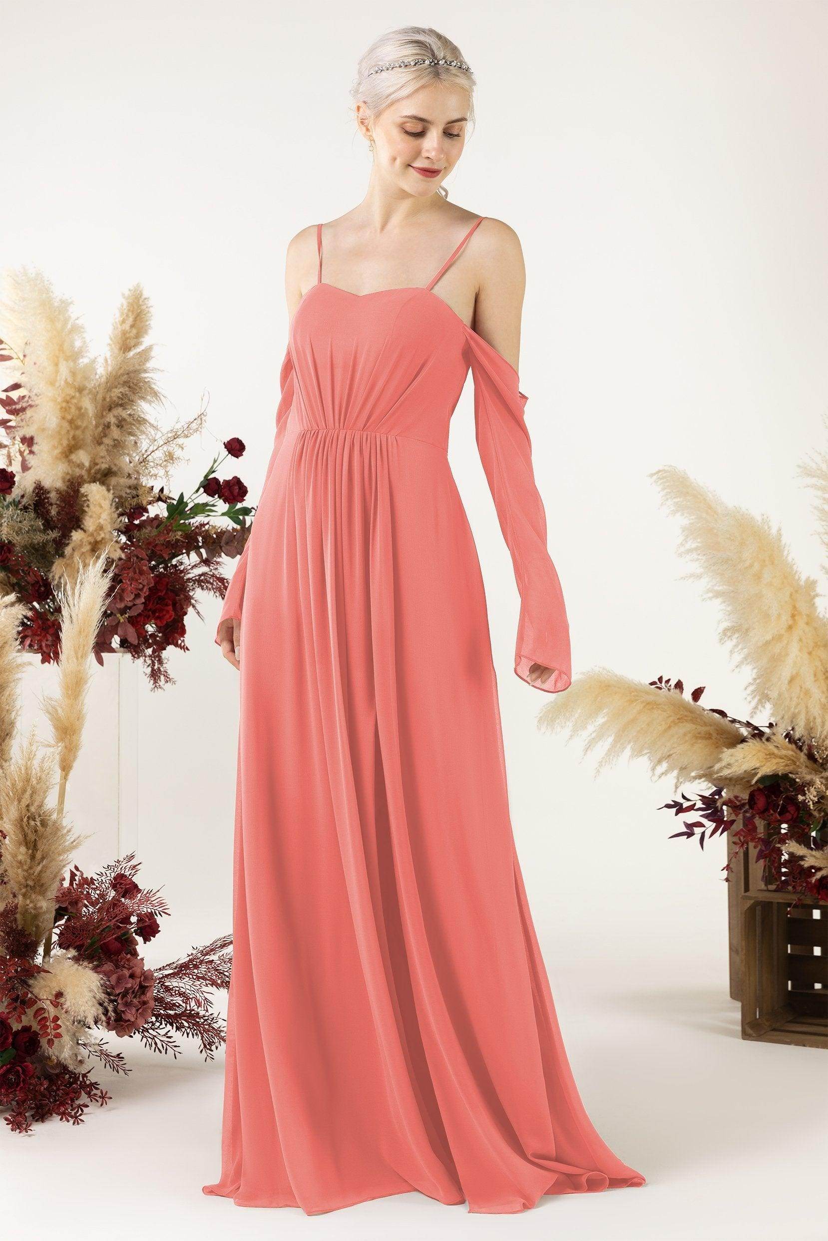 A-Line Sweep-Brush Train Chiffon Bridesmaid Dress CB0460