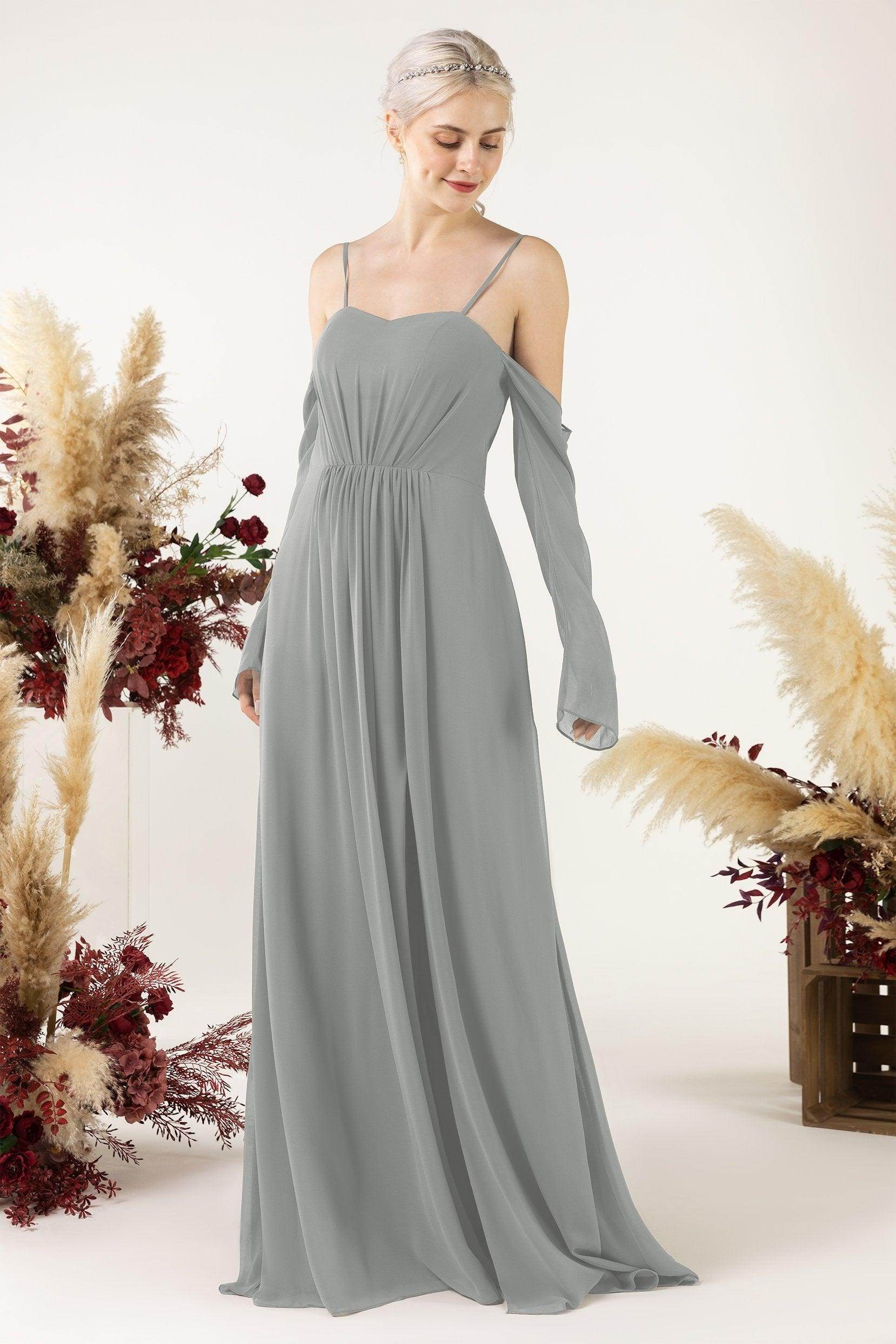 A-Line Sweep-Brush Train Chiffon Bridesmaid Dress CB0460