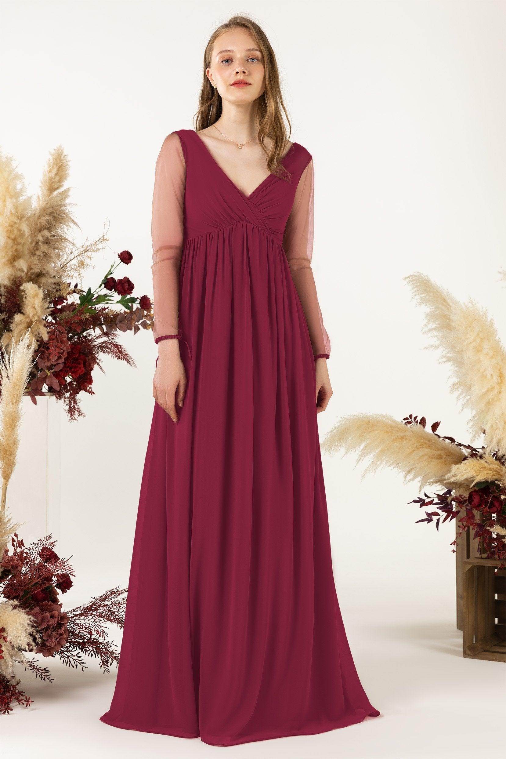 A-Line Sweep-Brush Train Chiffon Bridesmaid Dress CB0461