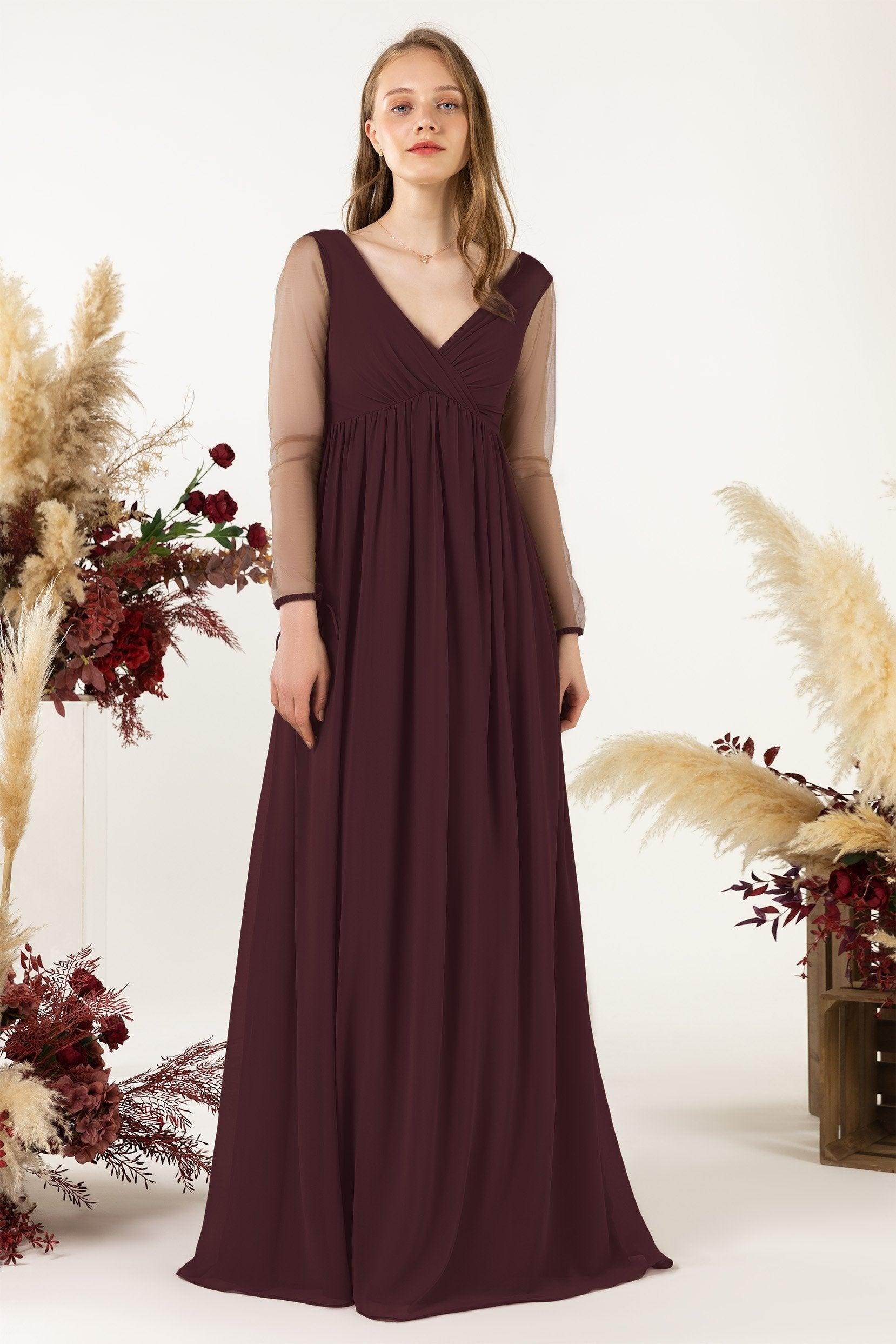 A-Line Sweep-Brush Train Chiffon Bridesmaid Dress CB0461